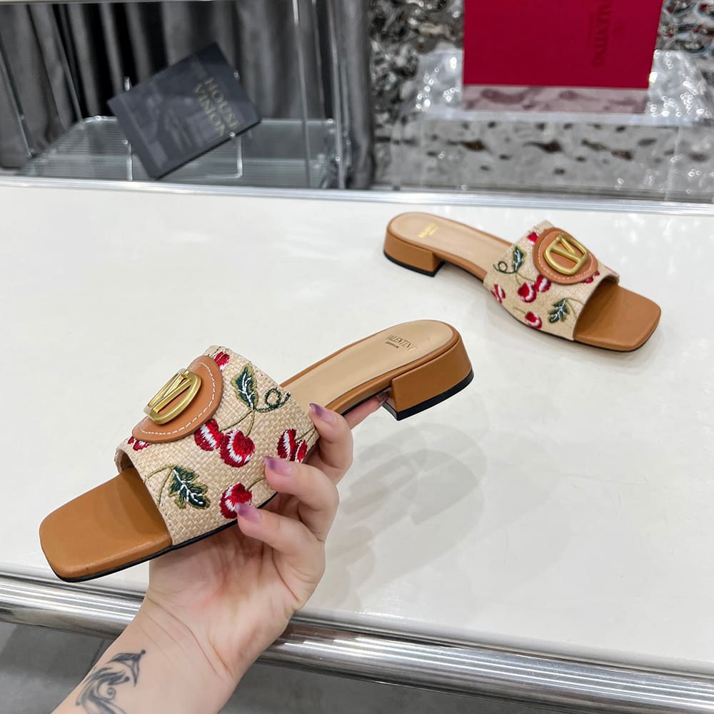 VALENTINO VLOGO SIGNATURE cherry pattern jacquard sandals (heel height 2 cm) - Top Club
