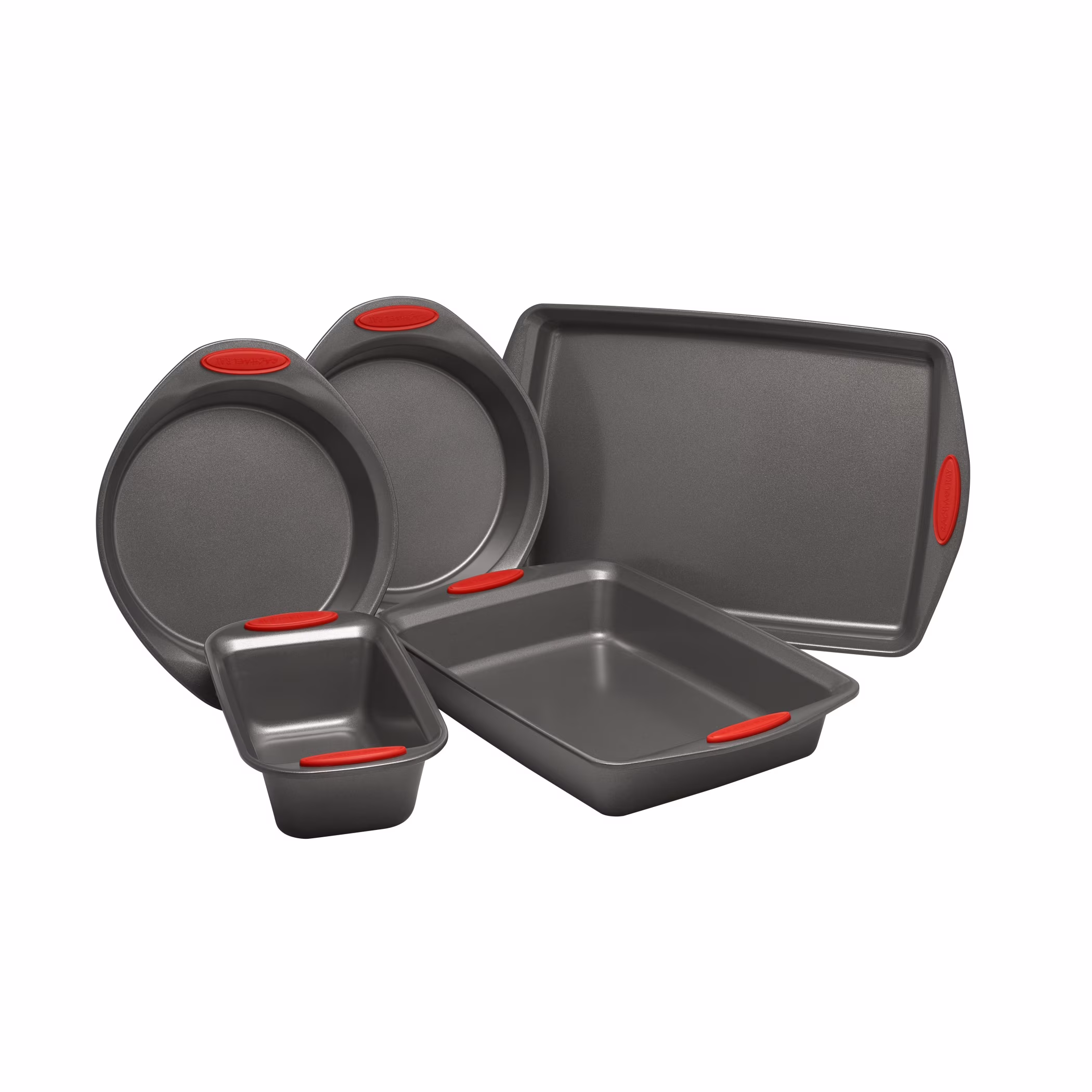Rachael Ray Yumo Nonstick Oven Lovin Bakeware Set, Gray with Red Handles. 5 Piece Set