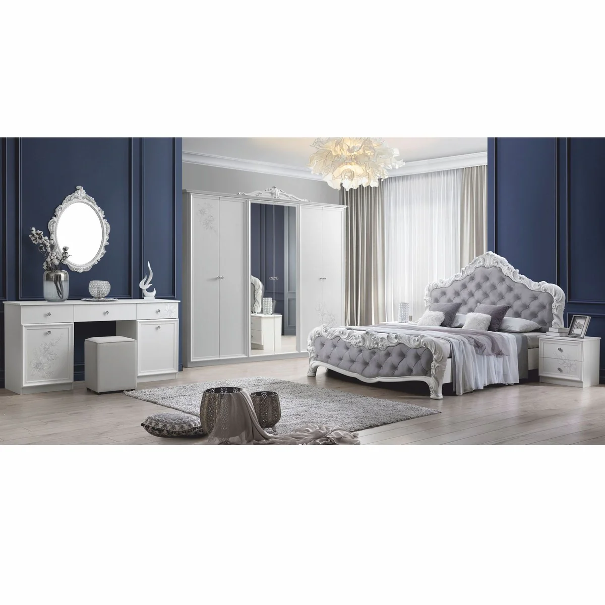 Luxury Baroque Bedroom Cabinet White 261 cm - Baroque Bedroom Furniture