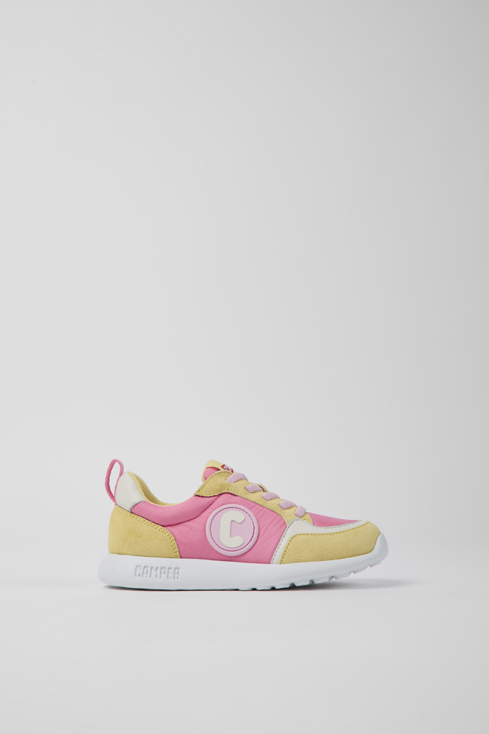 Driftie pink and yellow fabric and nubuck sneakers for children