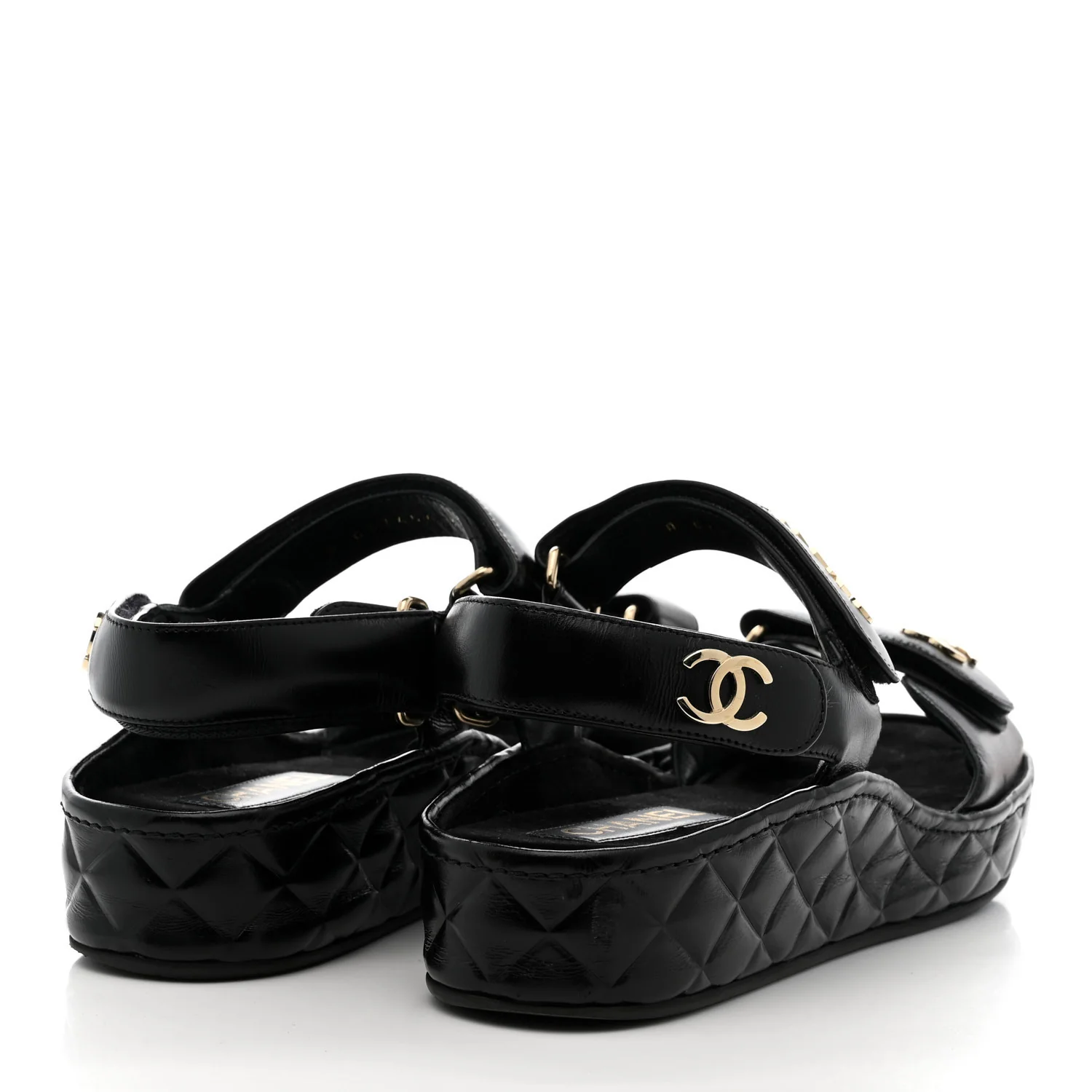 Shiny Calfskin Logo Platform Sandals 39 Black - Top Club