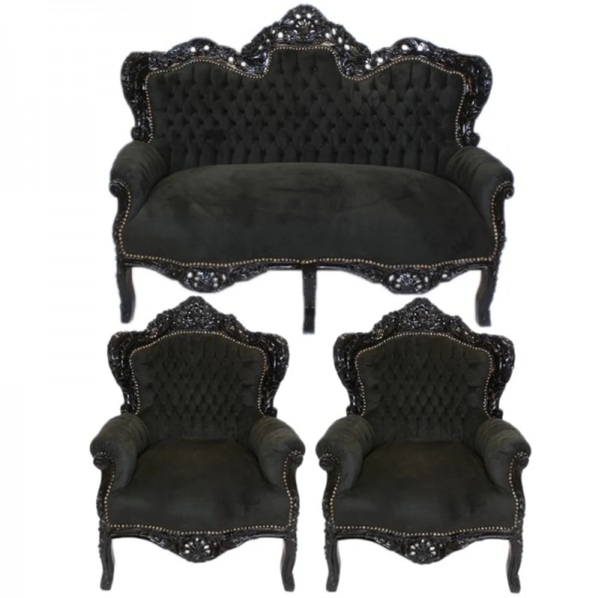Baroque living room set King Black / Black - 2 sofa + 2 armchairs