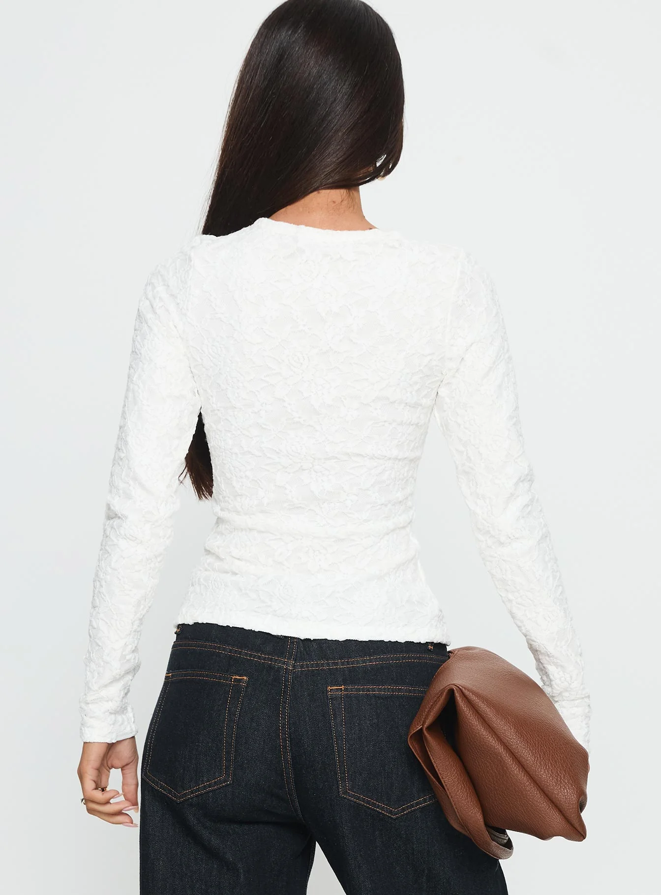 Passoni Long Sleeve Lace Top White