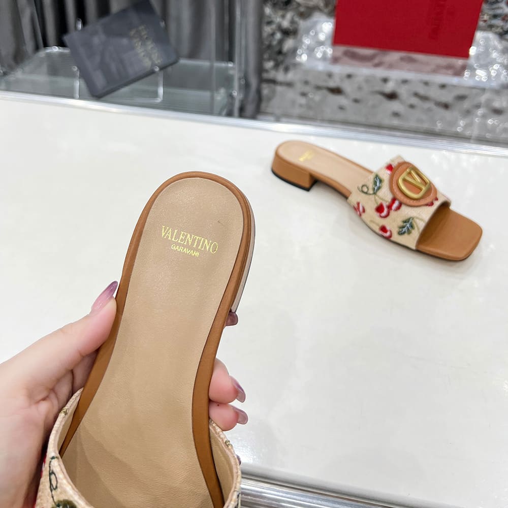 VALENTINO VLOGO SIGNATURE cherry pattern jacquard sandals (heel height 2 cm) - Top Club