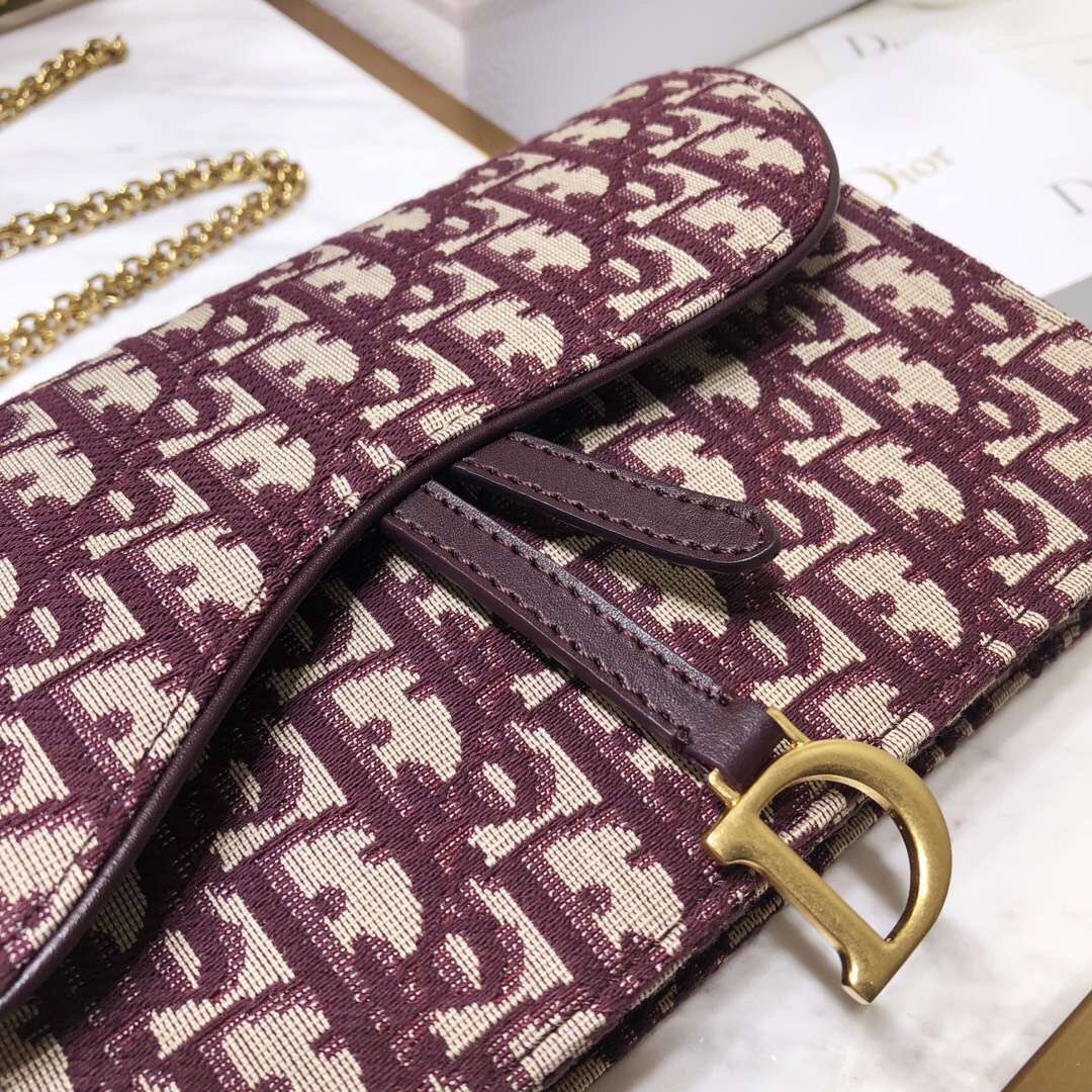 D Bordeaux Oblique Saddle Chain Clutch - Top Club