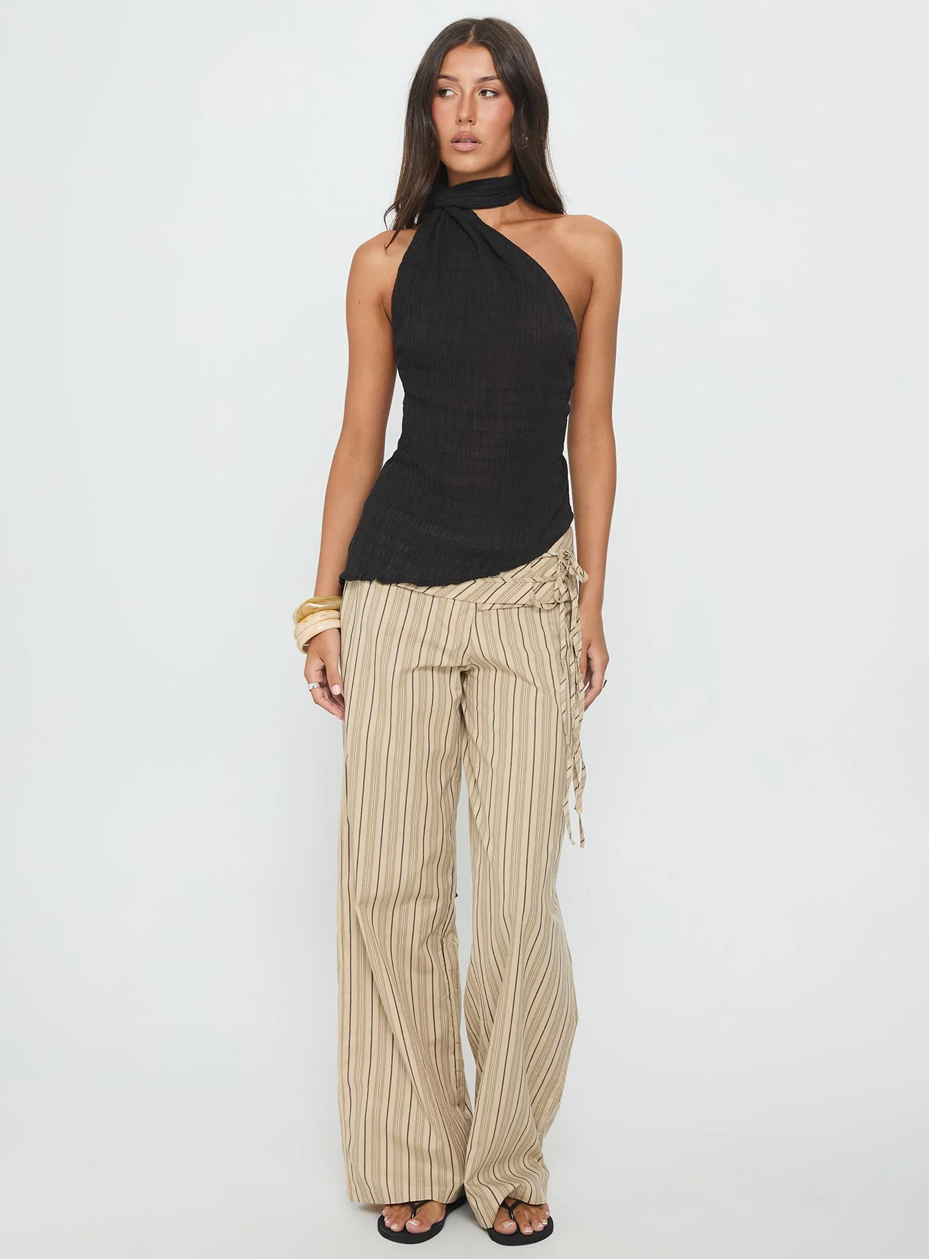 Yaleina One Shoulder Tie Scarf Top Black