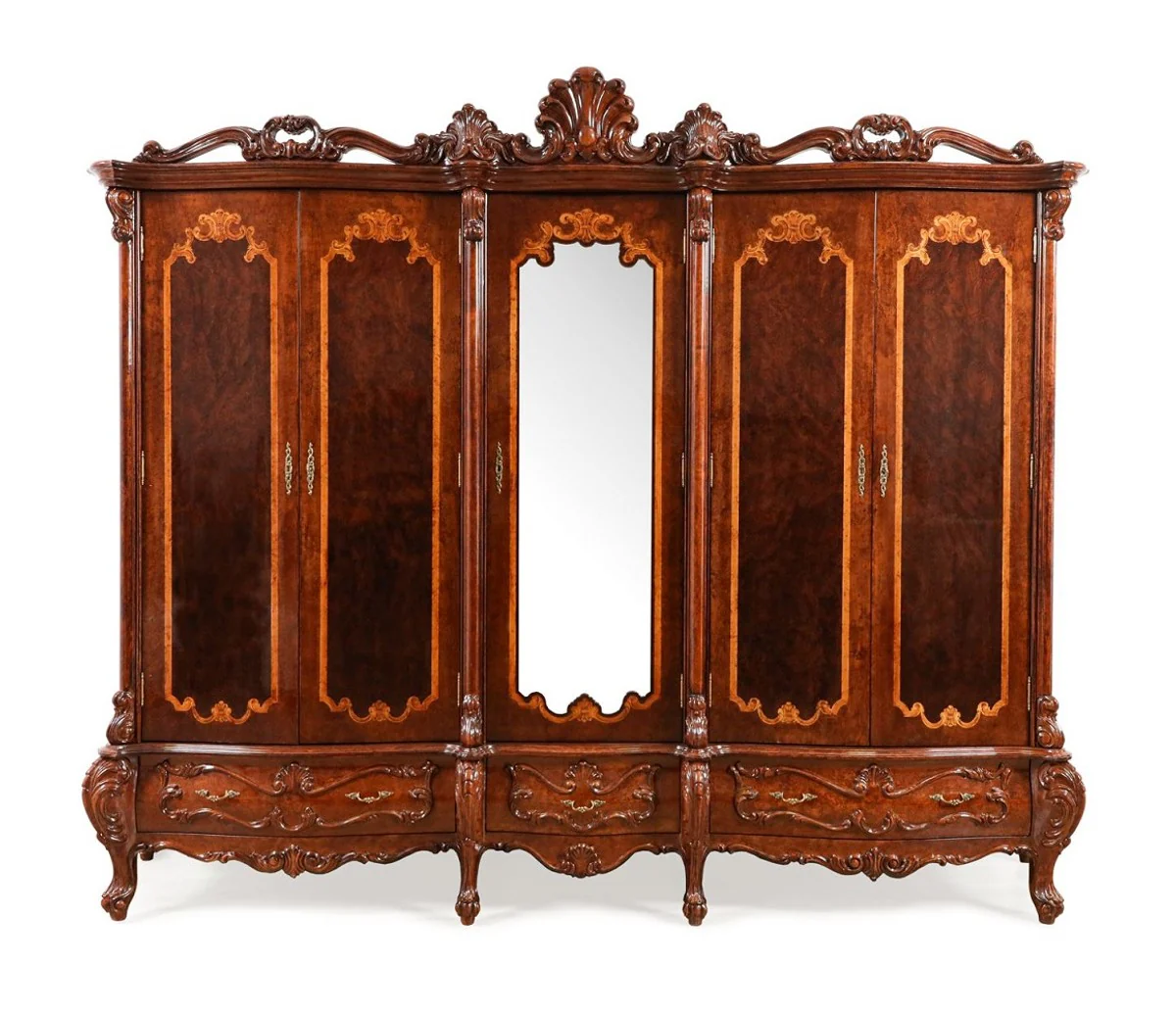 Luxury Baroque Bedroom Cabinet with 5 Doors Brown 305 cm - Baroque Furniture