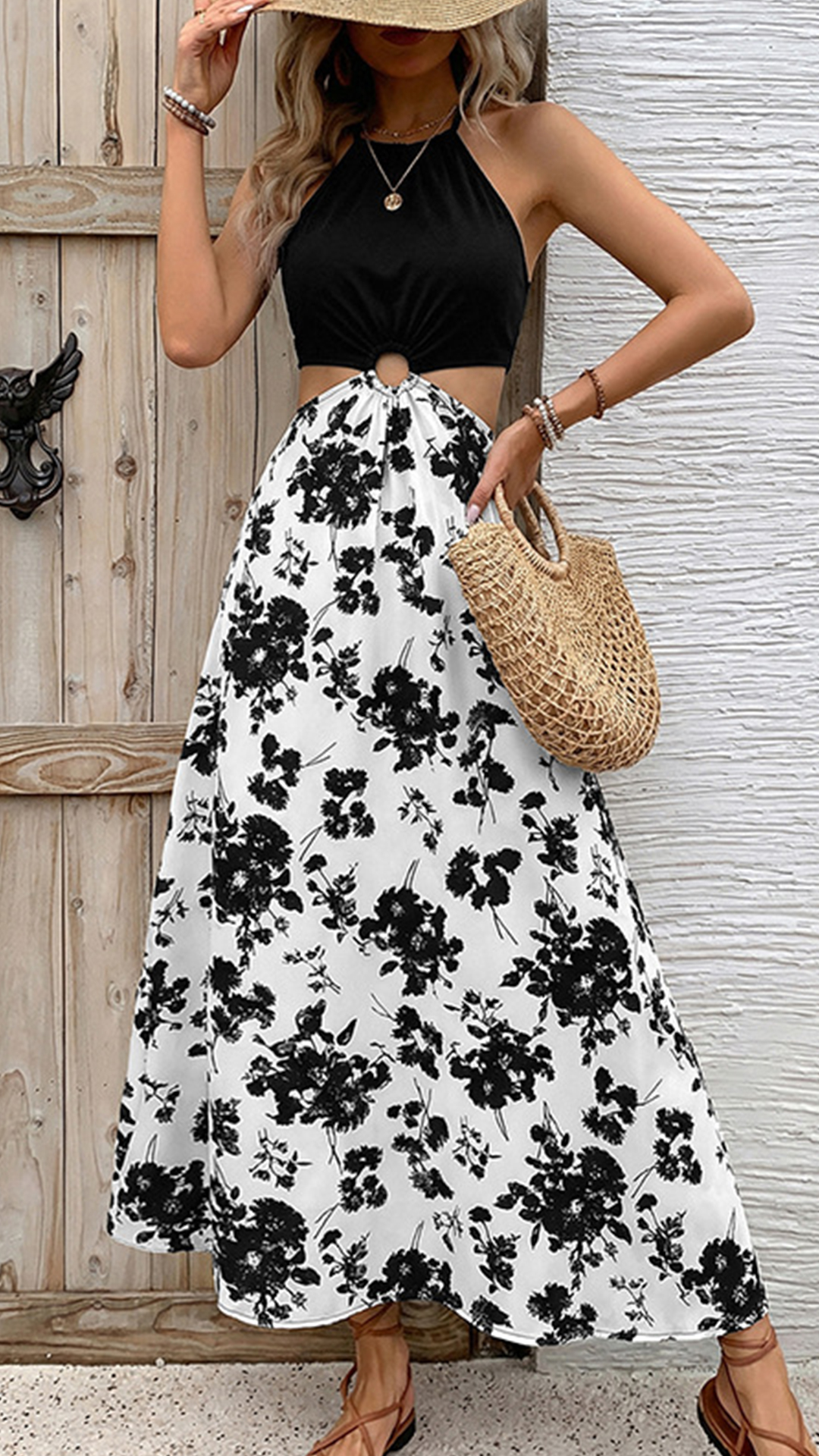 Women's Cotton-Blend Halter Cutout Floral Print Dress - Nordfashionstorm - Women's Clothing, Fashion for You - Nordfashionstorm.com