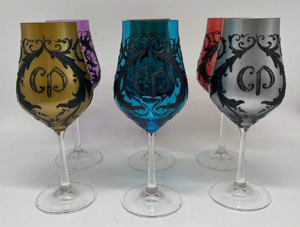 Luxury Baroque Wine Glass Set Colorful / Black - Handmade Wine Glasses