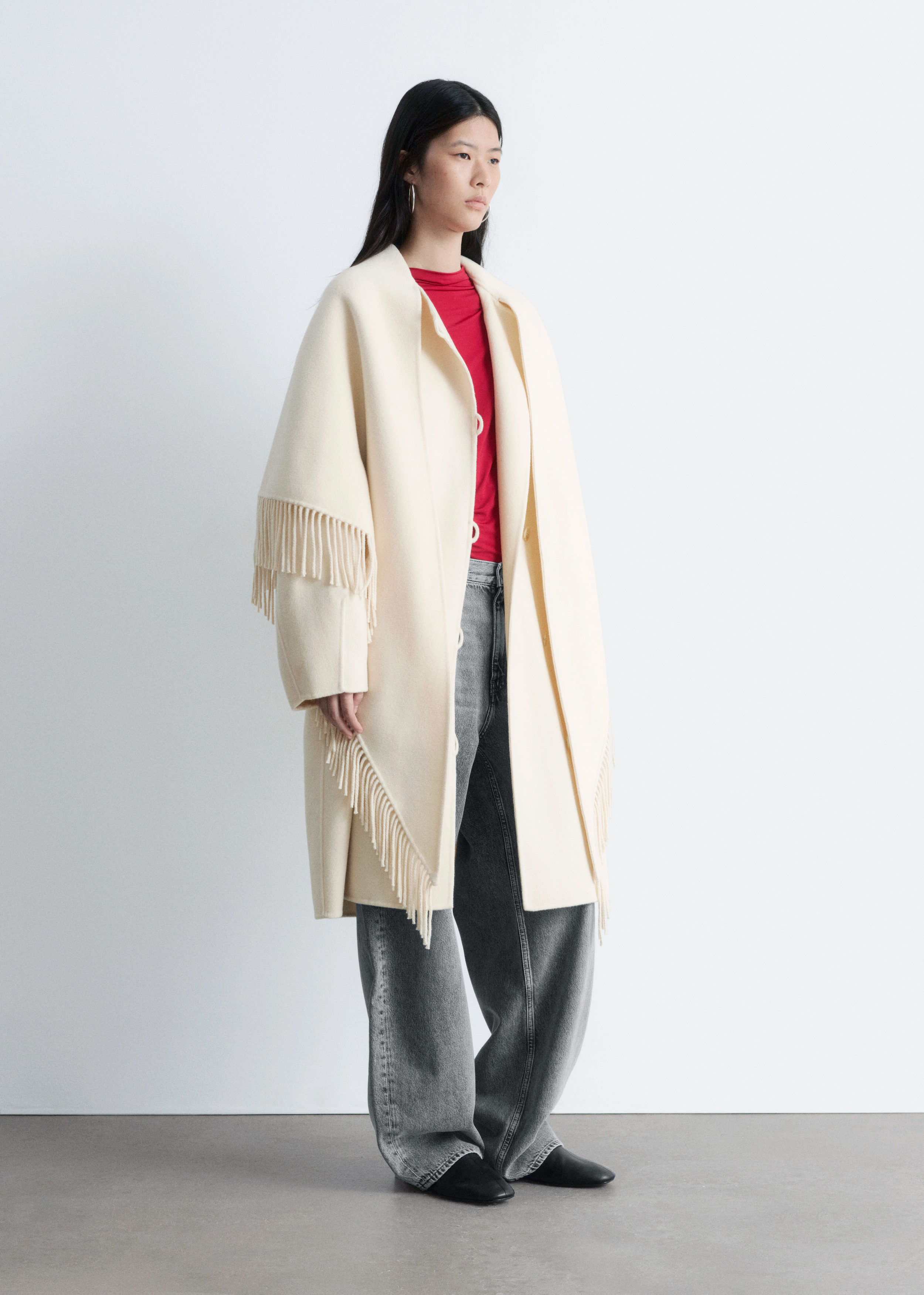 & Other Stories FRINGED SHAWL WOOL COAT