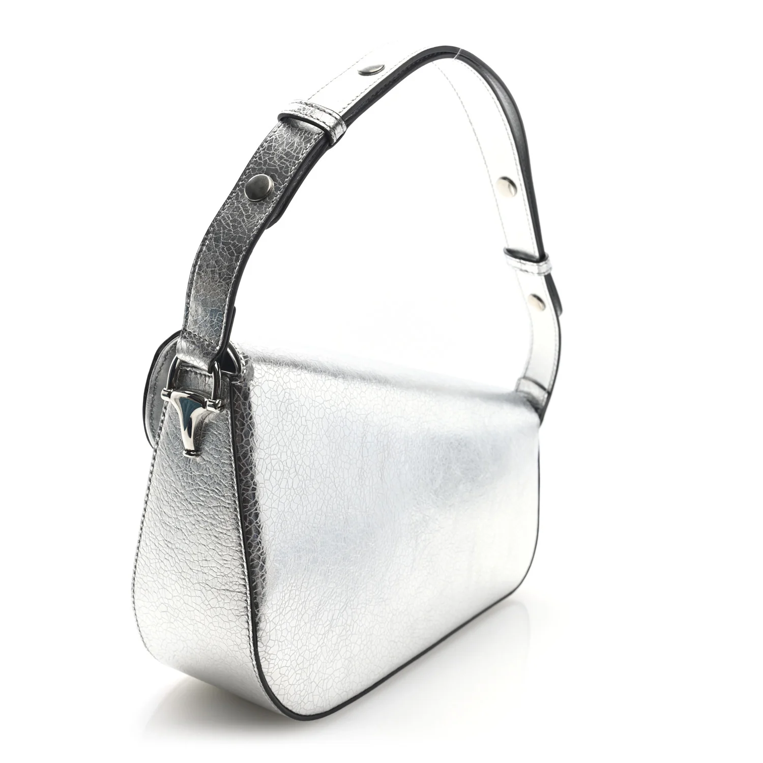 Metallic Demetra Small Horsebit 1955 Asymmetric Shoulder Bag Silver - Top Club