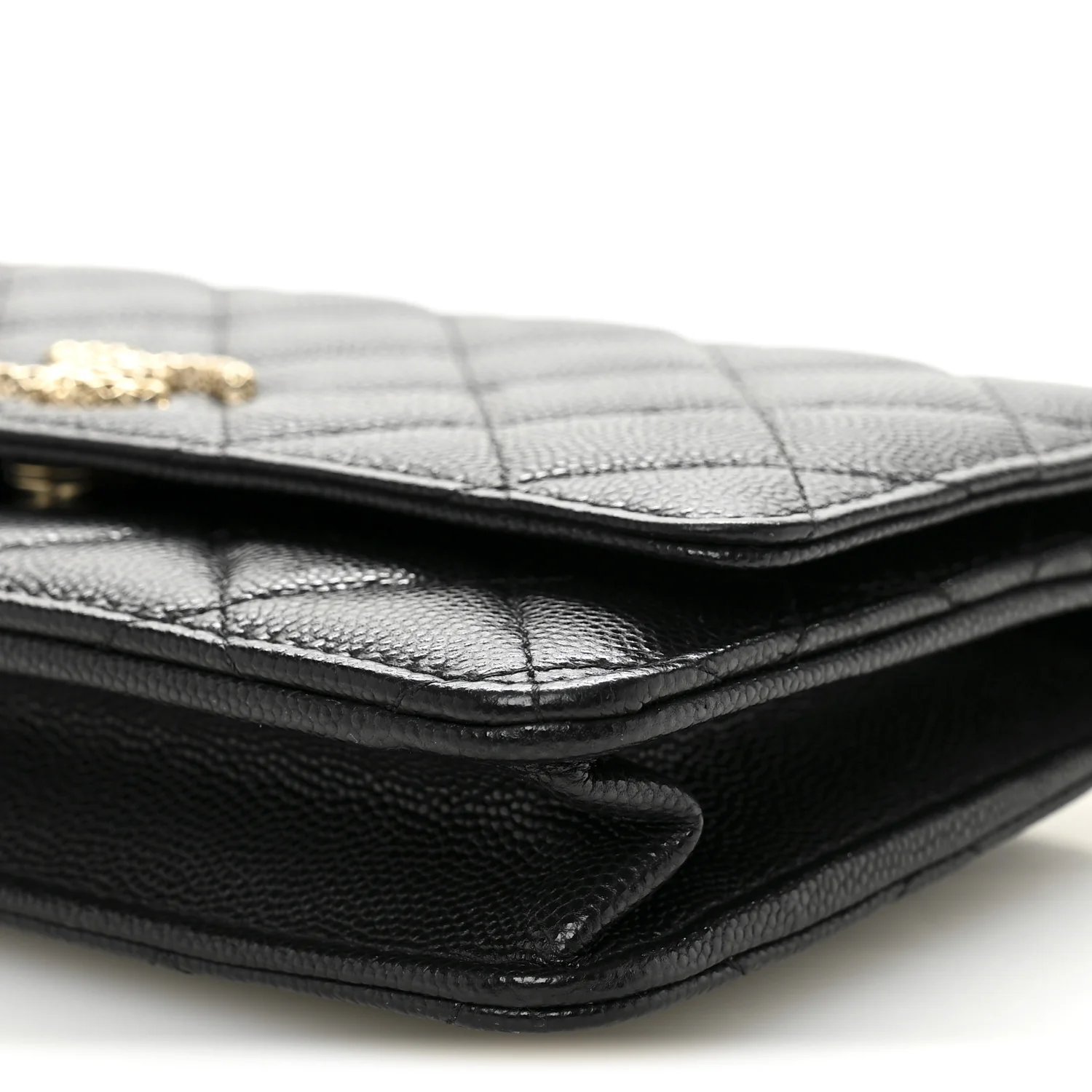 Caviar Quilted Perforated Metal CC Wallet On Chain WOC Black - Top Club