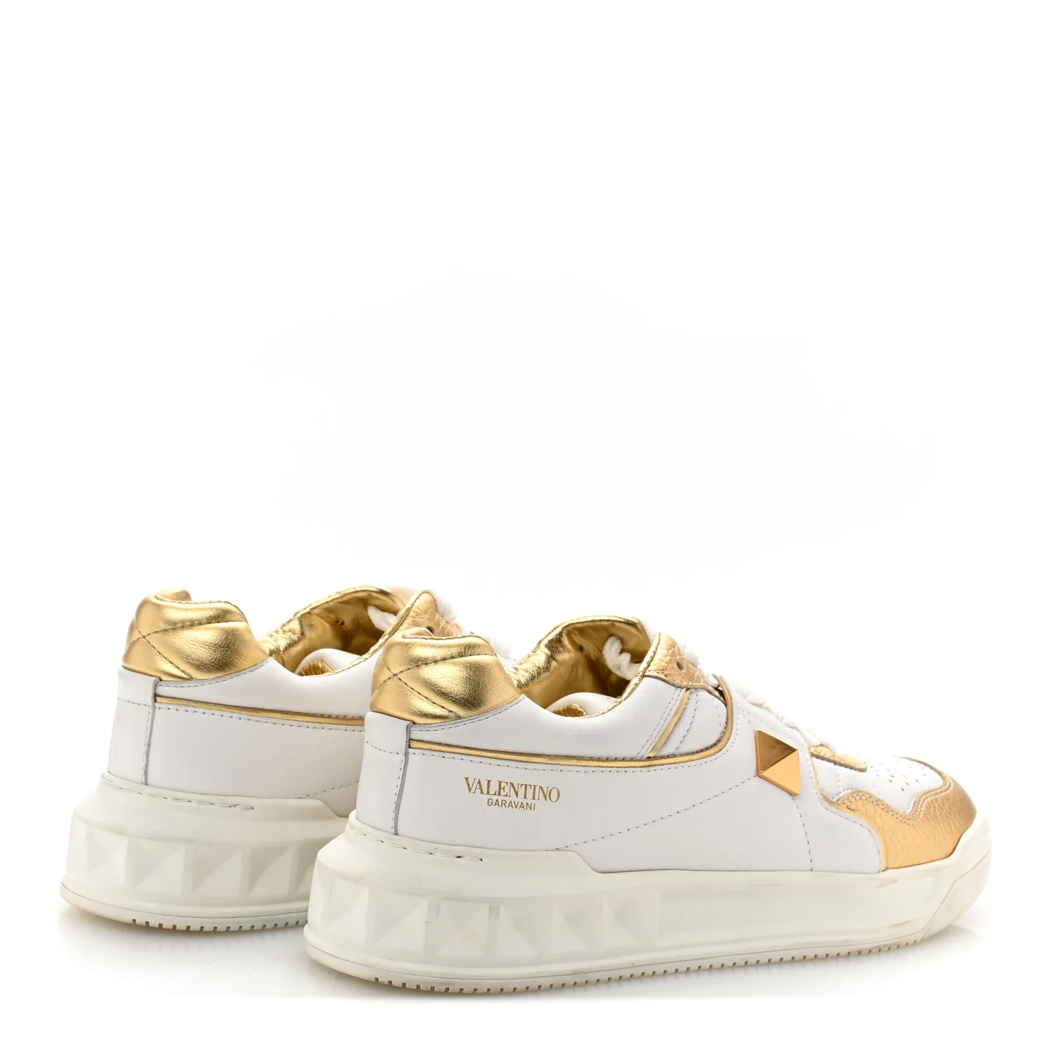 Calfskin Roman Stud Sneakers 37.5 White Gold - Top Club