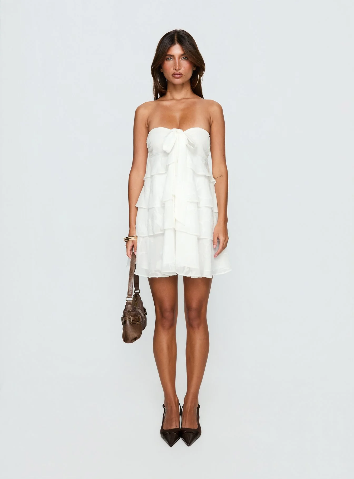 Kalari Strapless Layered Mini Dress White