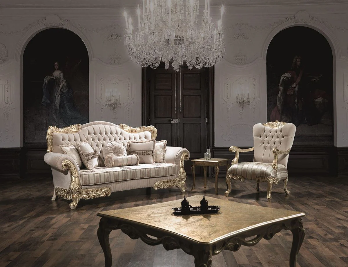 Luxury baroque coffee table antique gold 100 x 100 x H. 45 cm - square antique style living room table - living room furniture in baroque style