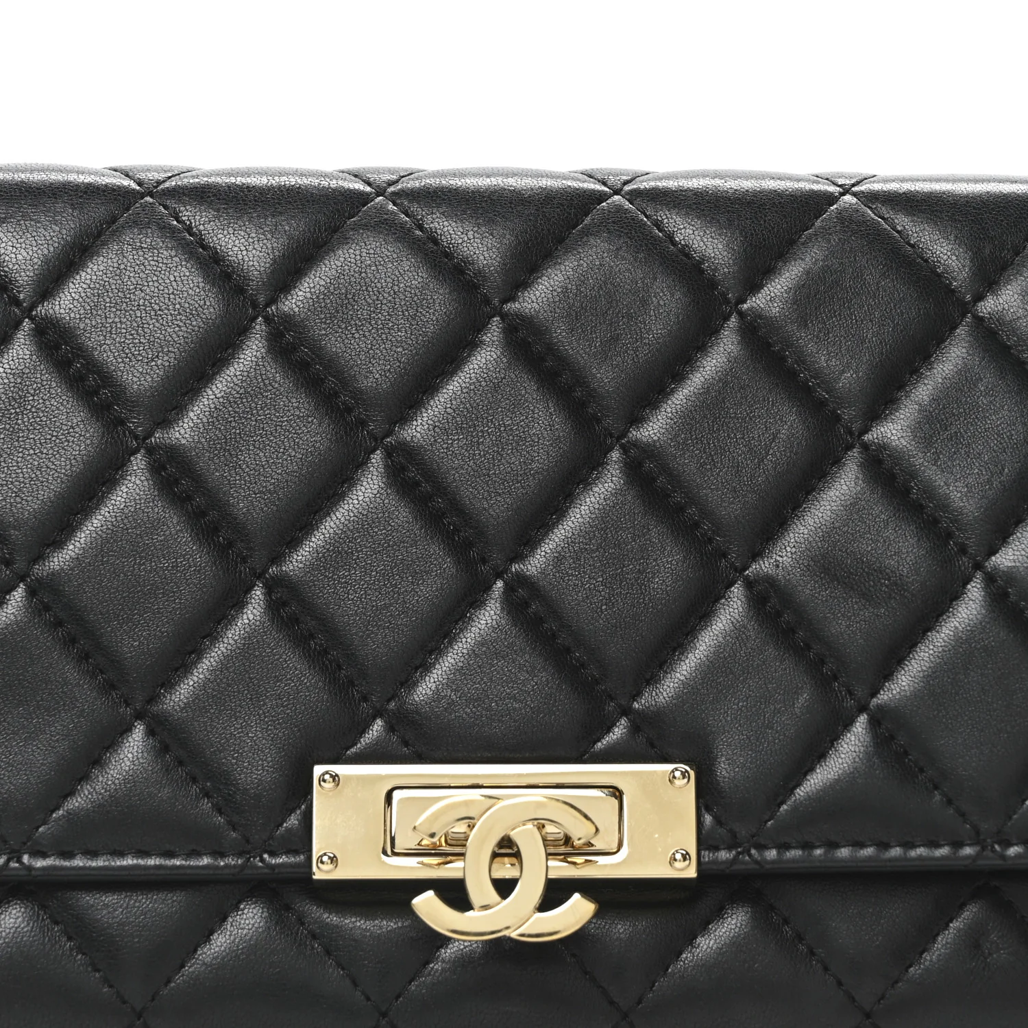 Lambskin Quilted Golden Class Wallet on Chain WOC Black - Top Club