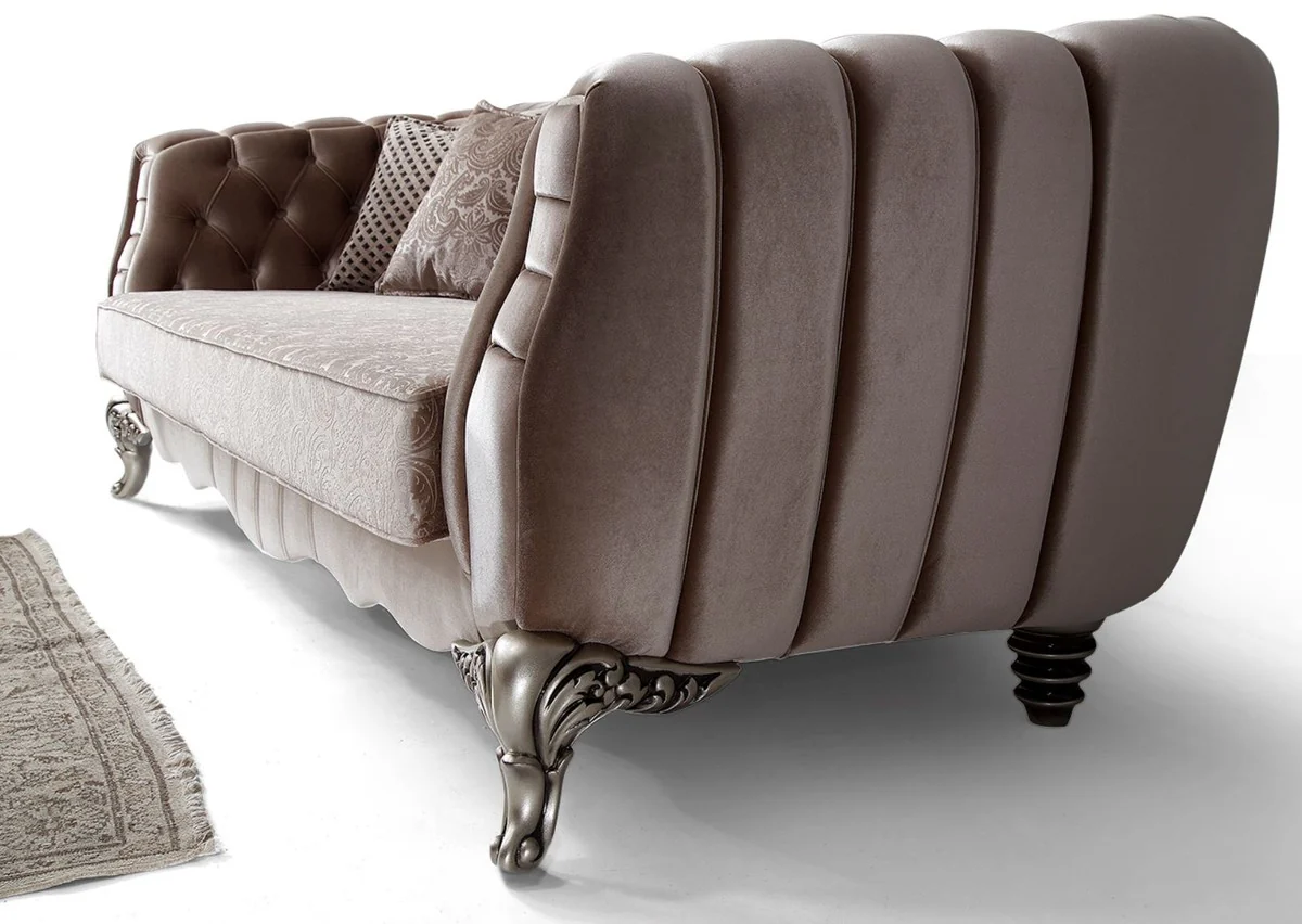 Luxury baroque sofa pink / silver 235 x 103 x H. 82 cm - Baroque style living room sofa with decorative pillows - Baroque living room furniture
