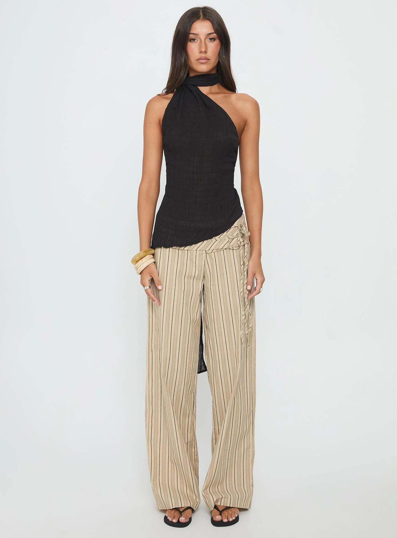 Yaleina One Shoulder Tie Scarf Top Black