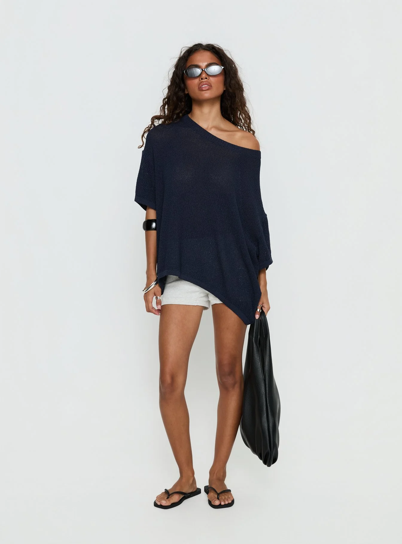 Seara Off Shoulder Knit Top Navy