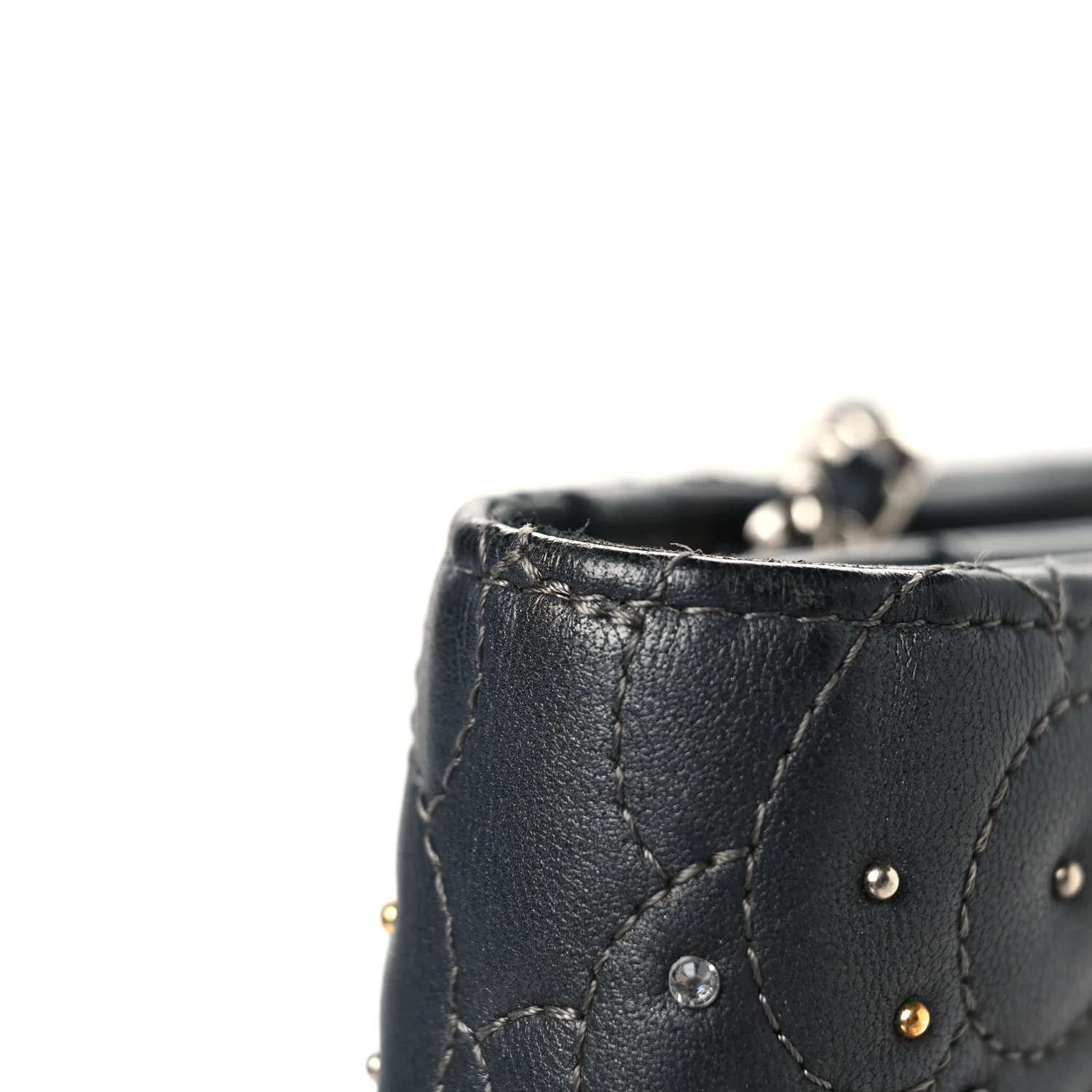 Lambskin Camellia Studded Wallet on Chain WOC Grey - Top Club