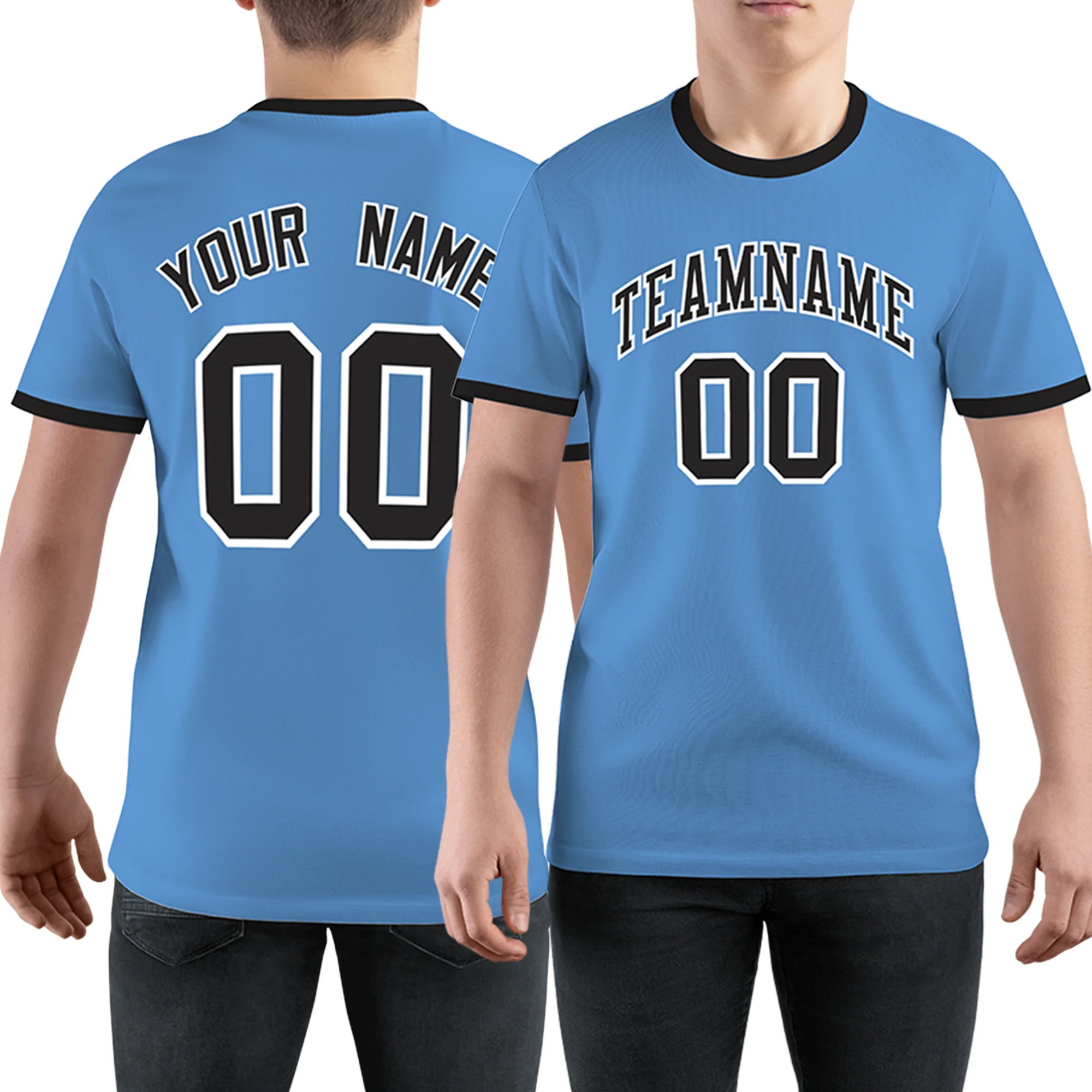 Custom Light Blue Black Performance T-Shirt