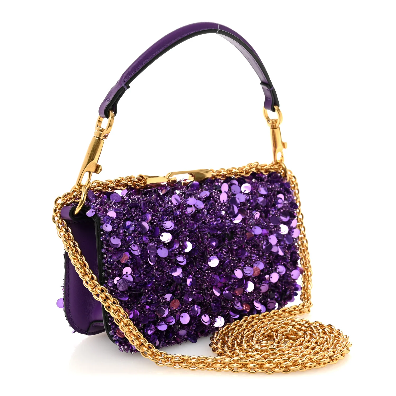 Sequin Crystal Vlogo Embroidered Small Loco Shoulder Bag Astral Purple - Top Club