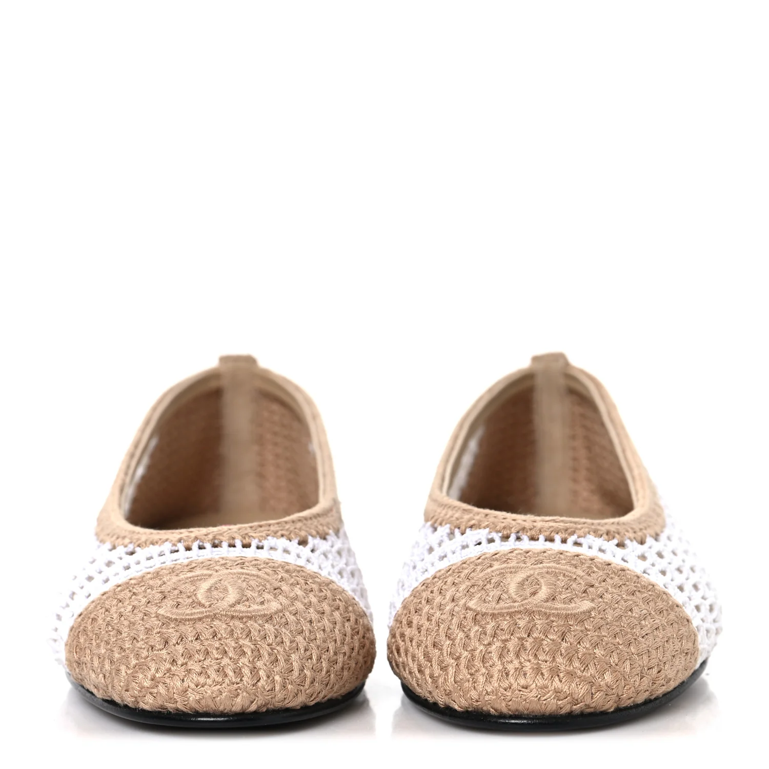 Raffia Cap Toe Ballerina Flats 37 White Beige - Top Club