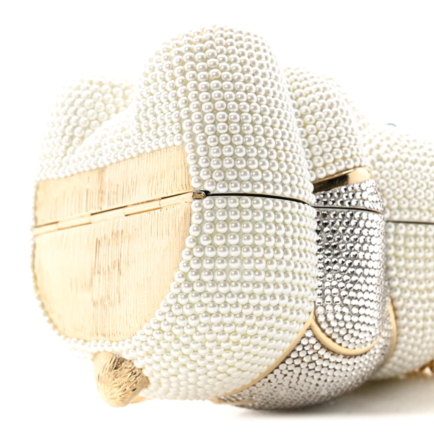 Pearl Crystal Sweetheart Bear Minaudiere Clutch White - Top Club