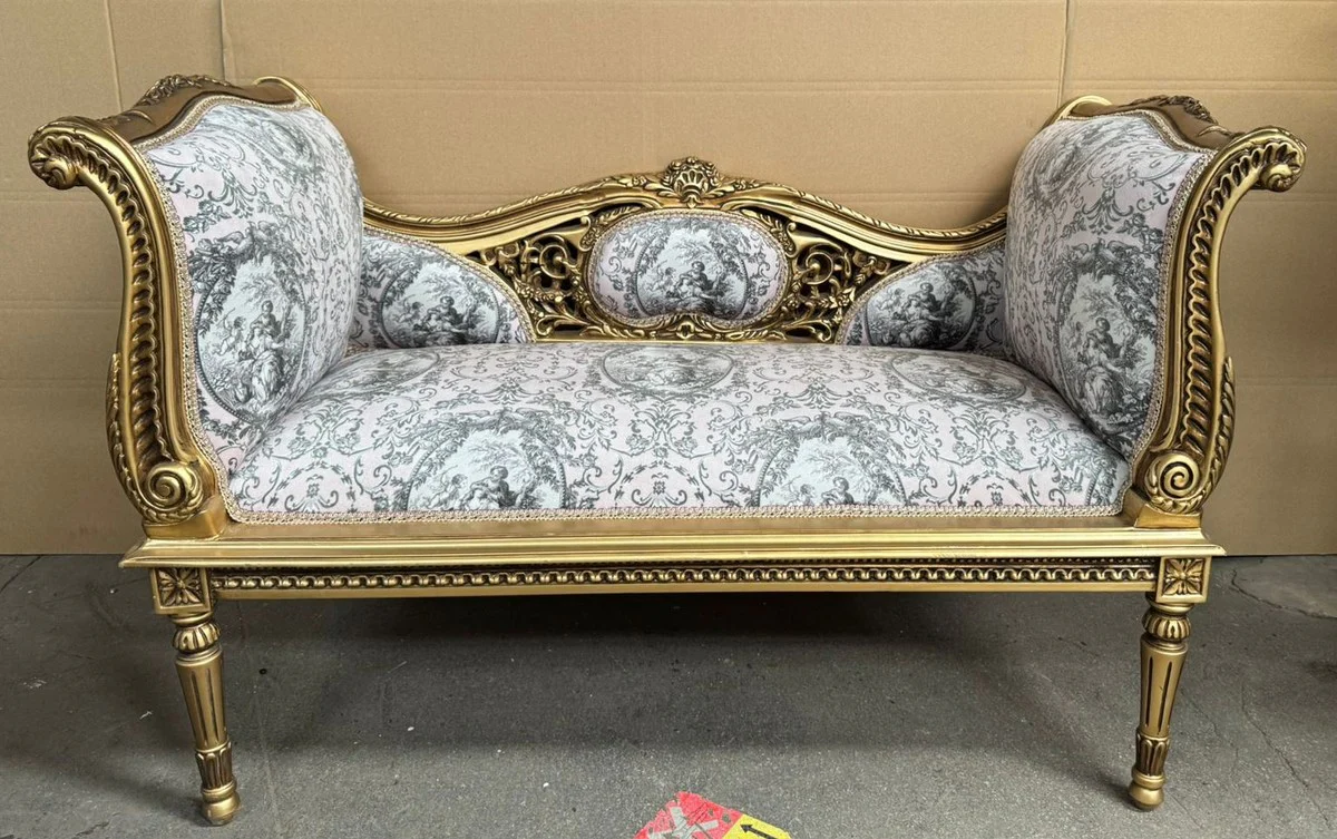 Baroque bench pink / gray / gold 120 cm - Baroque furniture