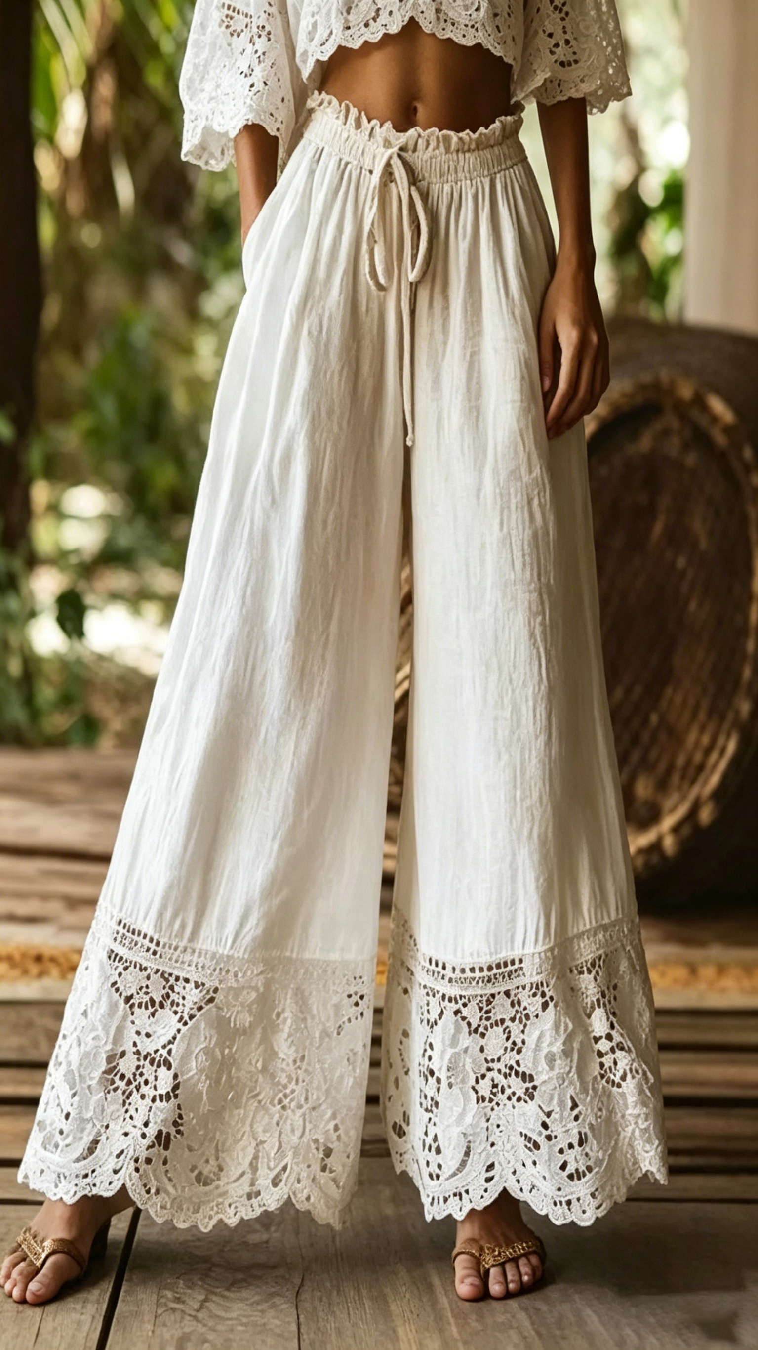 Women's Faux Cotton-Linen Solid-Color Lace-Trimmed Trousers - Nordfashionstorm - Women's Clothing, Fashion for You - Nordfashionstorm.com