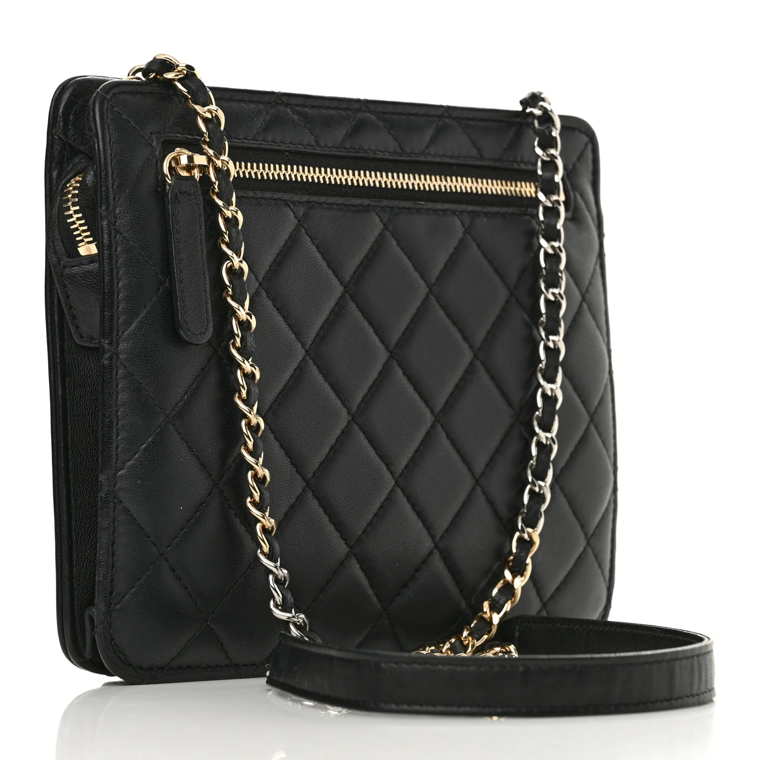 Lambskin Quilted Square Front Pocket Clutch With Chain Black - Top Club