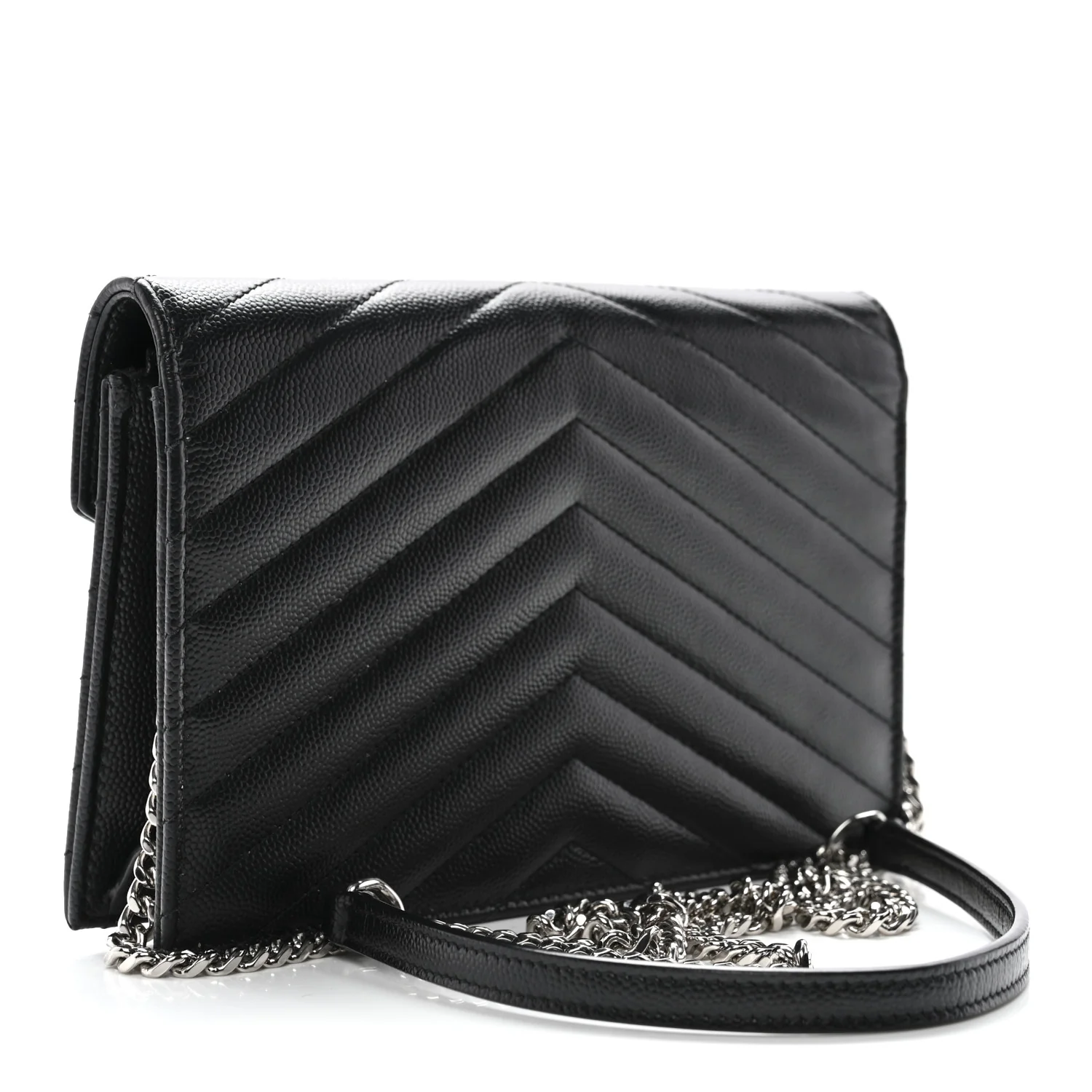 Grain De Poudre Matelasse Chevron Monogram Envelope Chain Wallet Black - Top Club