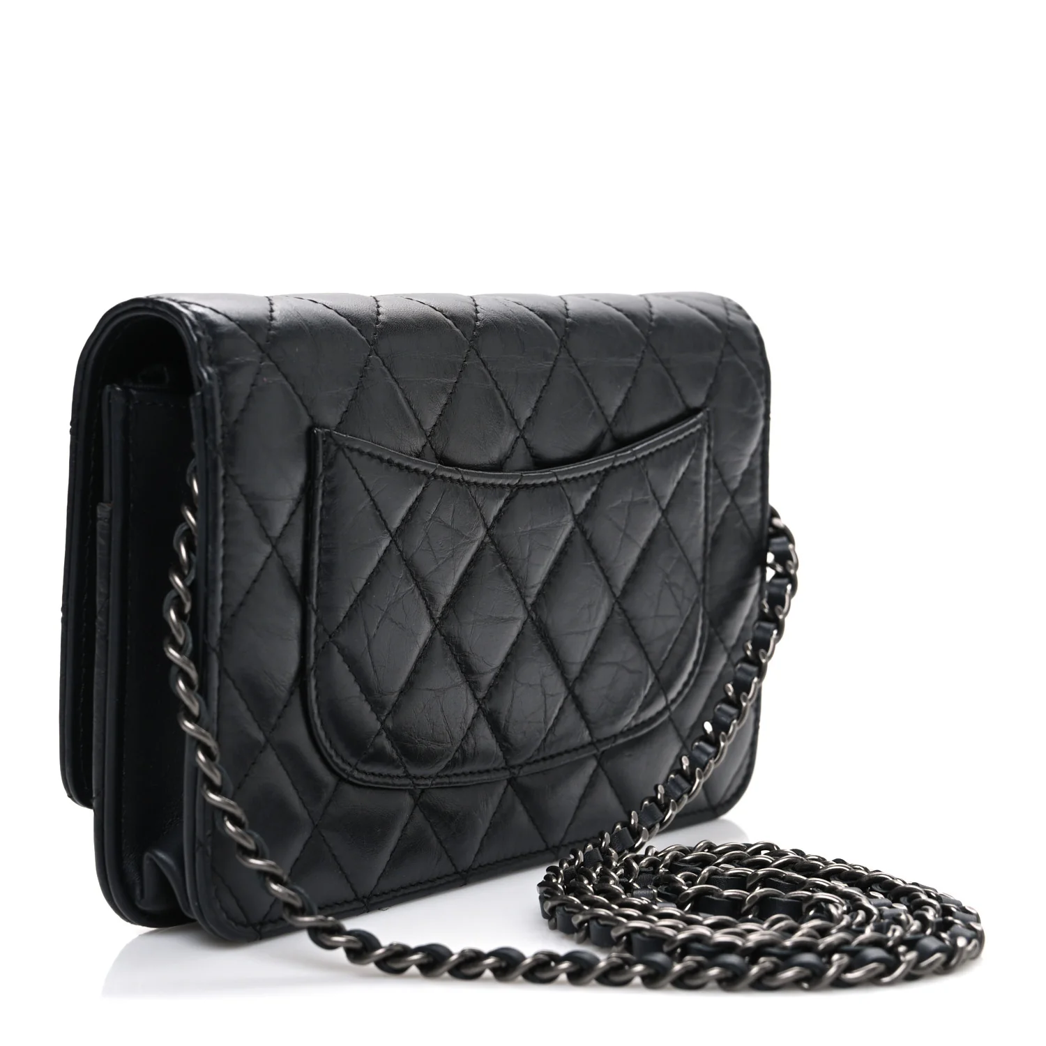 Aged Calfskin Quilted Lucky Charms 2.55 Reissue Wallet On Chain WOC Black - Top Club