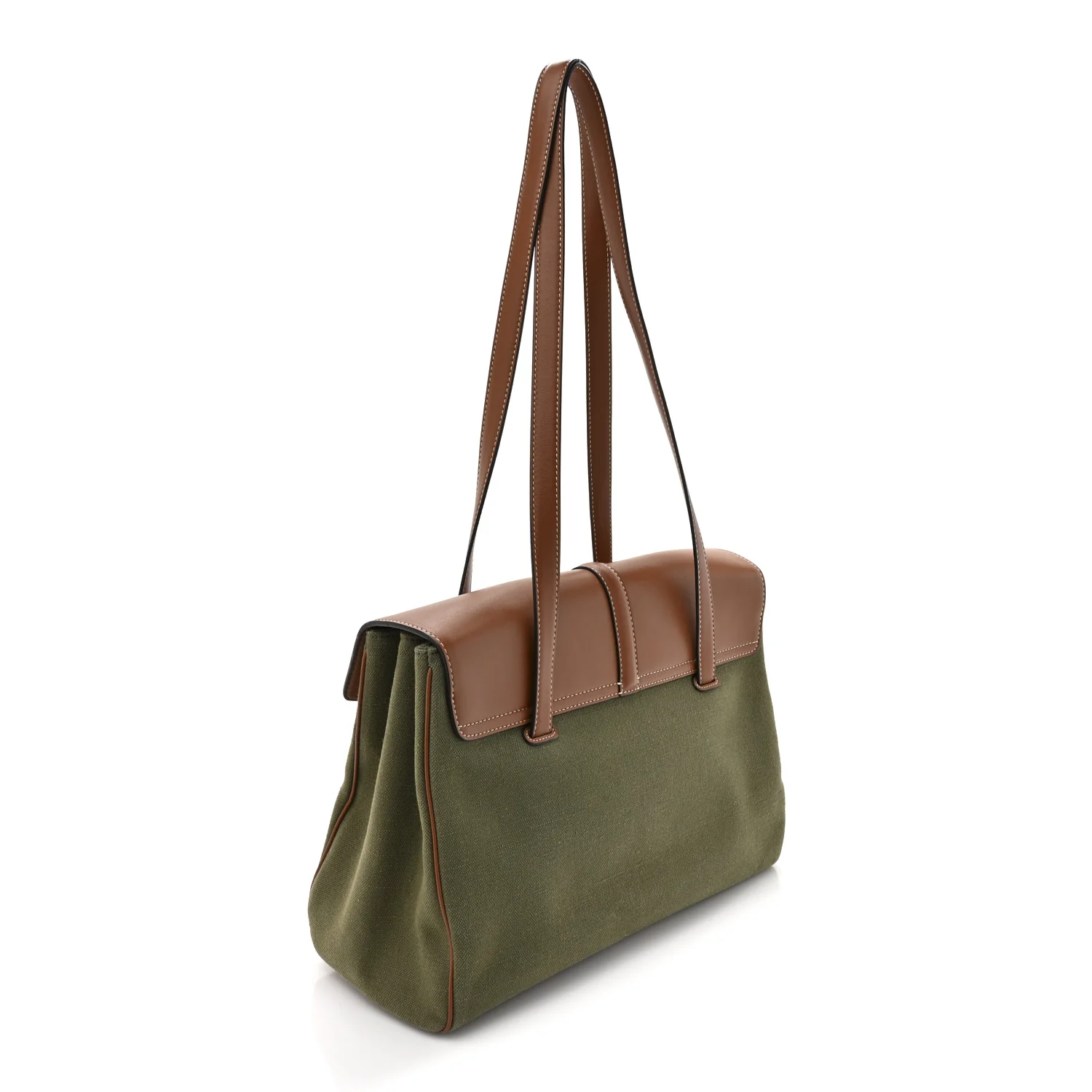 Canvas Calfskin Medium Soft 16 Top Handle Bag Khaki Tan - Top Club