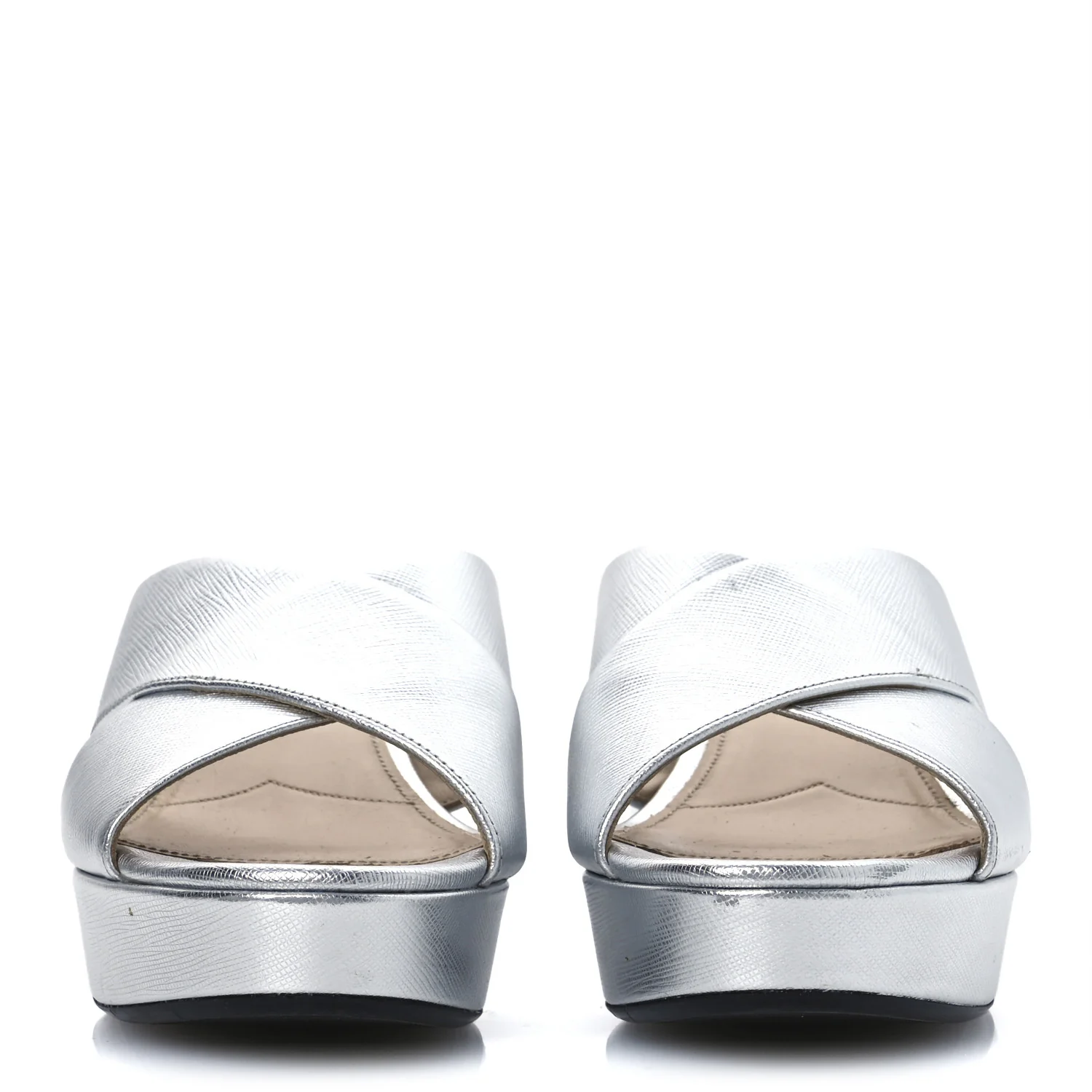 Metallic Saffiano Crisscross Platform Sandals 41 Silver - Top Club