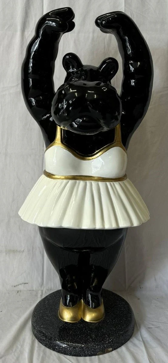 XXL decorative sculpture hippopotamus ballerina black / white / gold H. 98 cm