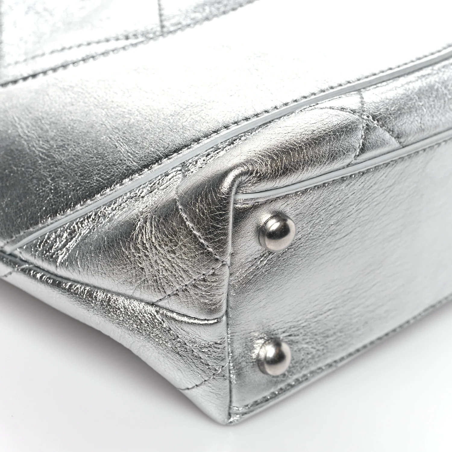 Metallic Calfskin Stitched CC Shopper Tote Silvery - Top Club