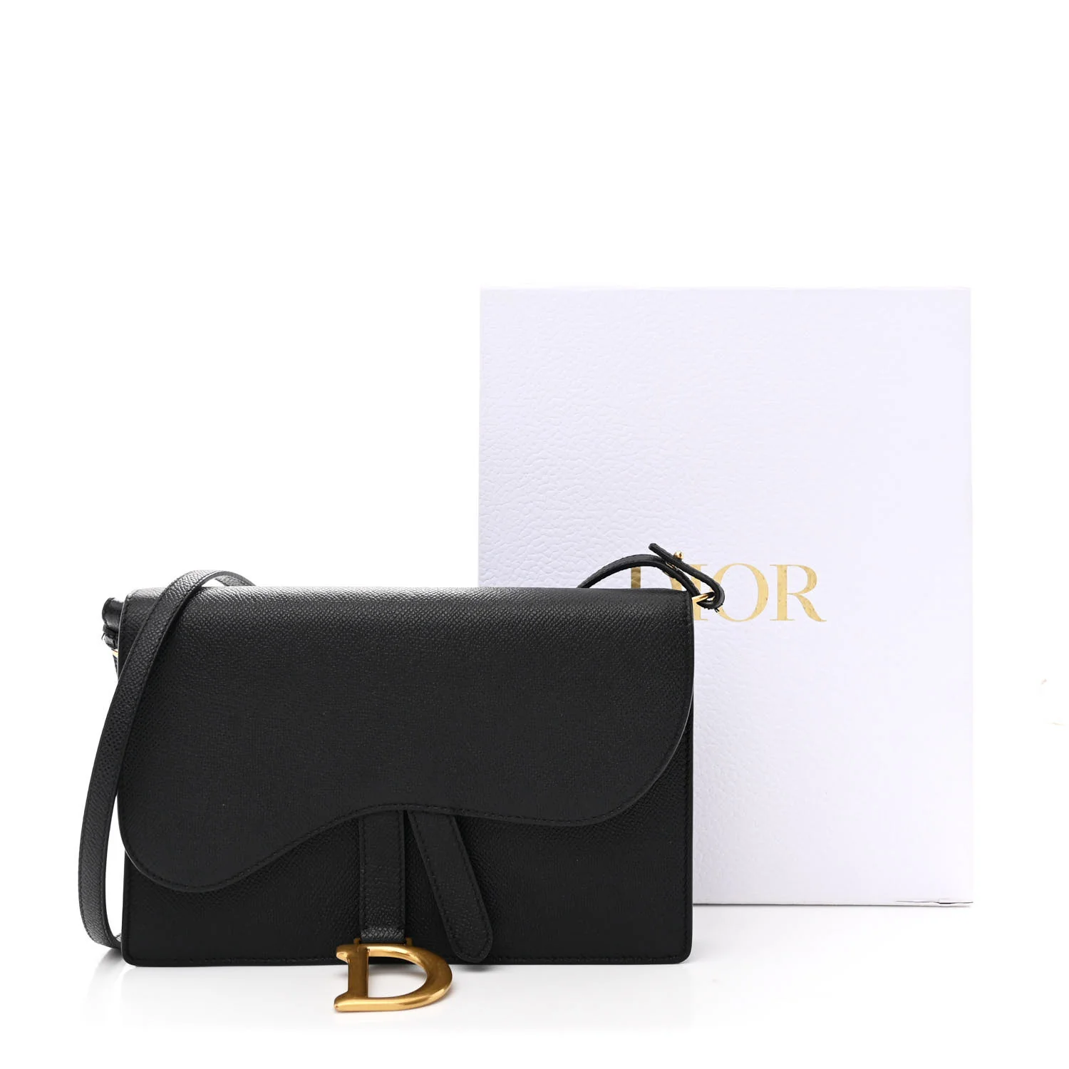 Grained Calfskin Saddle Pouch Bag Black - Top Club