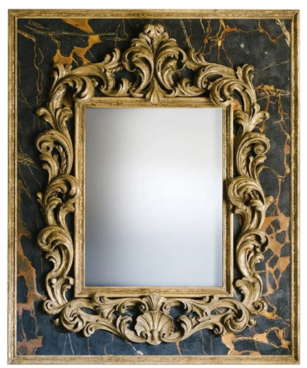 Baroque mirror black / gold 104.5 x H. 128 cm - Magnificent handmade wall mirror with decorative frame and beautiful decorations