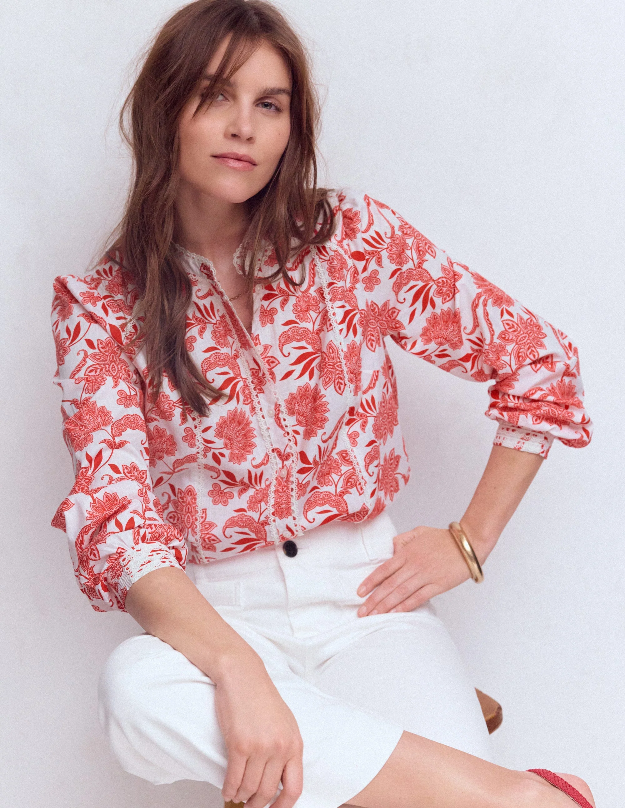 Rhea Baumwolloberteil mit Besatz-Orchideenrosa, Elegante Blüte