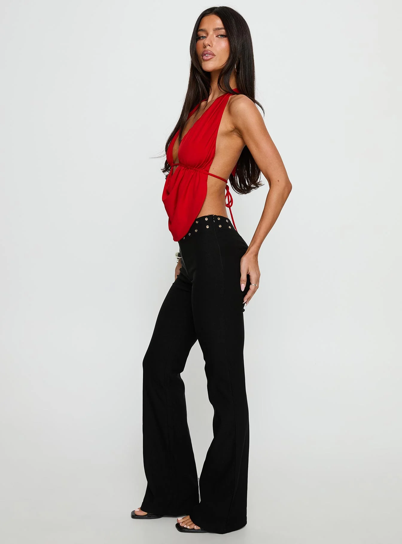 Yevina Eyelet Flare Pant Black