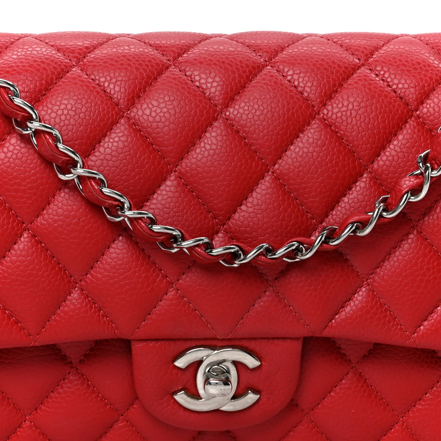 Caviar Quilted Medium Double Flap Red - Top Club