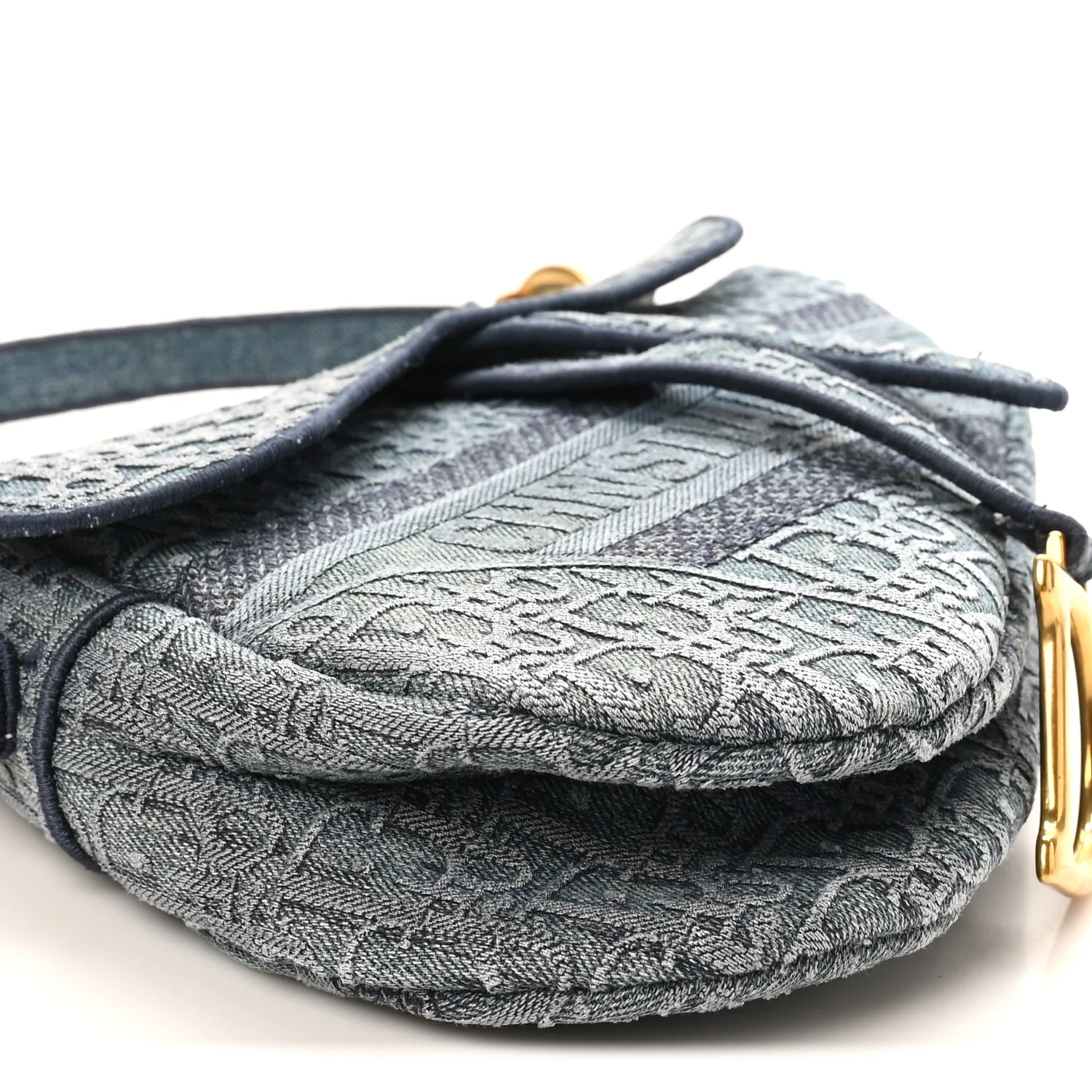 Oblique Embroidered Saddle Bag Denim Blue - Top Club