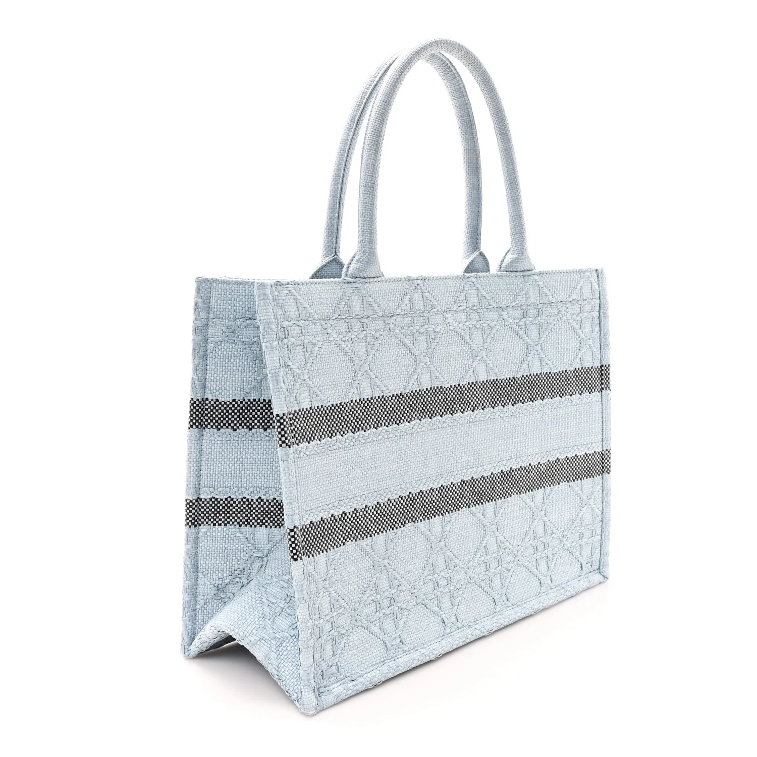 Raffia Cannage Medium Book Tote Blue - Top Club