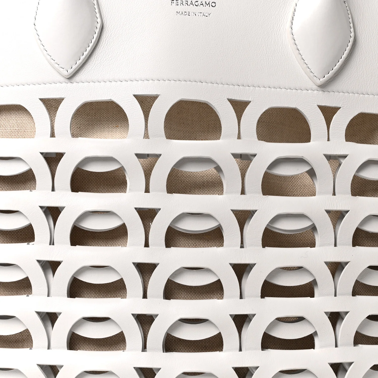 Calfskin Perforated Medium Gancini Tote Bag Optic White - Top Club