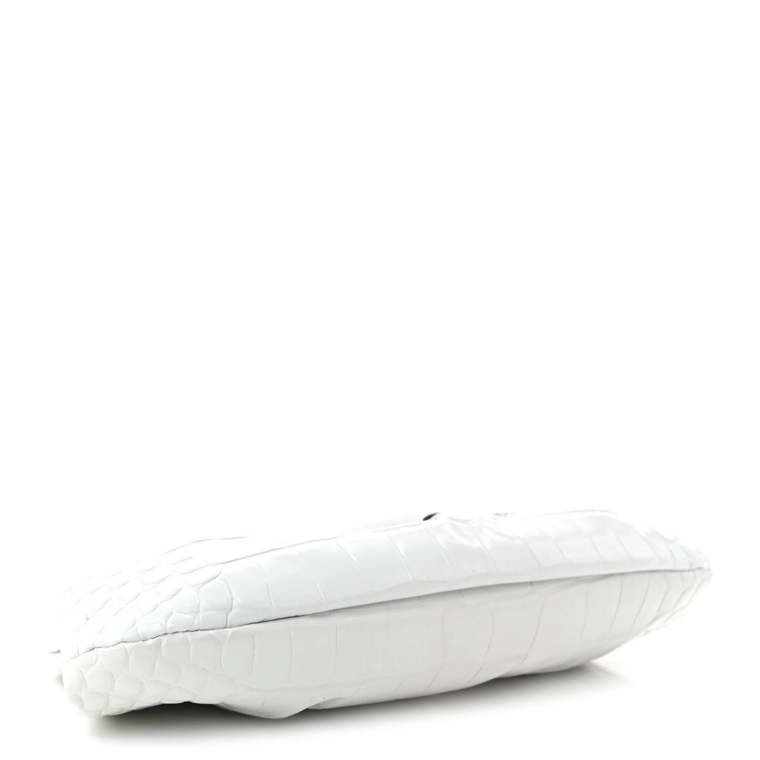 Shiny Supple Calfskin Logo Crocodile Embossed Cloud Clutch XS White - Top Club