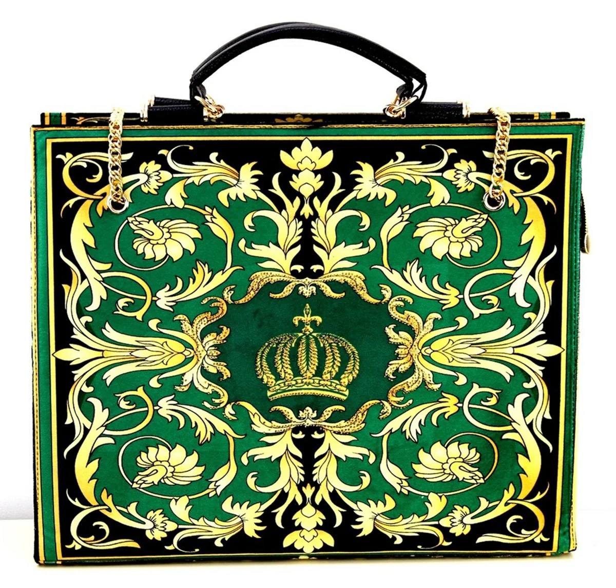 Pompöös by women's luxury handbag set Baroque Flowers with crown and rhinestones green / black / gold - Pompöös women's handbags designed by Harald Glööckler