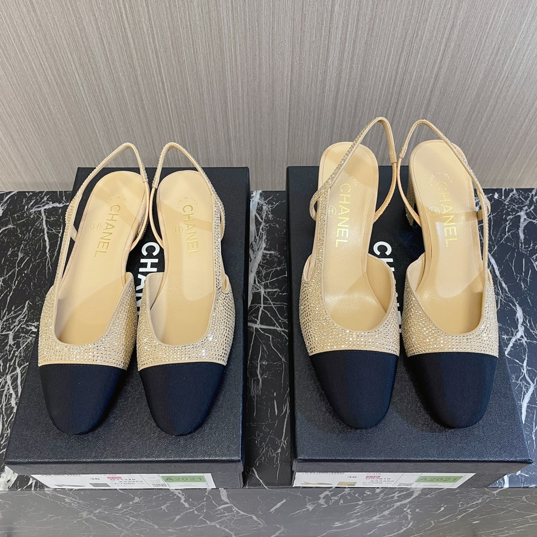 Chanel rhinestone thick heel side empty sandals - Sneaker Replica Workshop