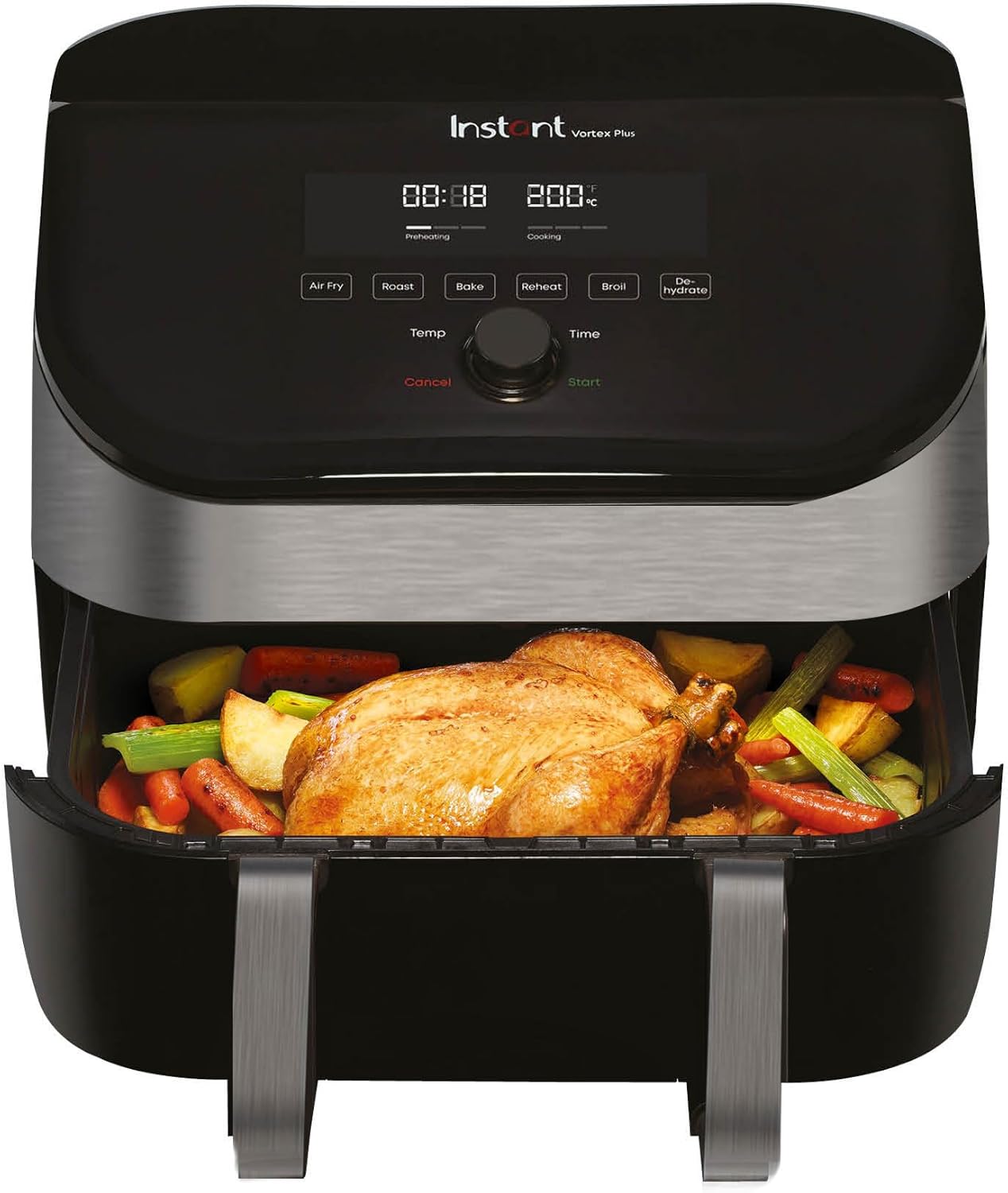 Instant VersaZone Friggitrice Digitale ad Aria in Acciaio Inox con Finestra 8,5L / XL Cassetto Modulare 2 zone, 8 programmi - Friggere, Cuocere, Arrostire, Grigliare, Disidratare, Riscaldare - 1700W