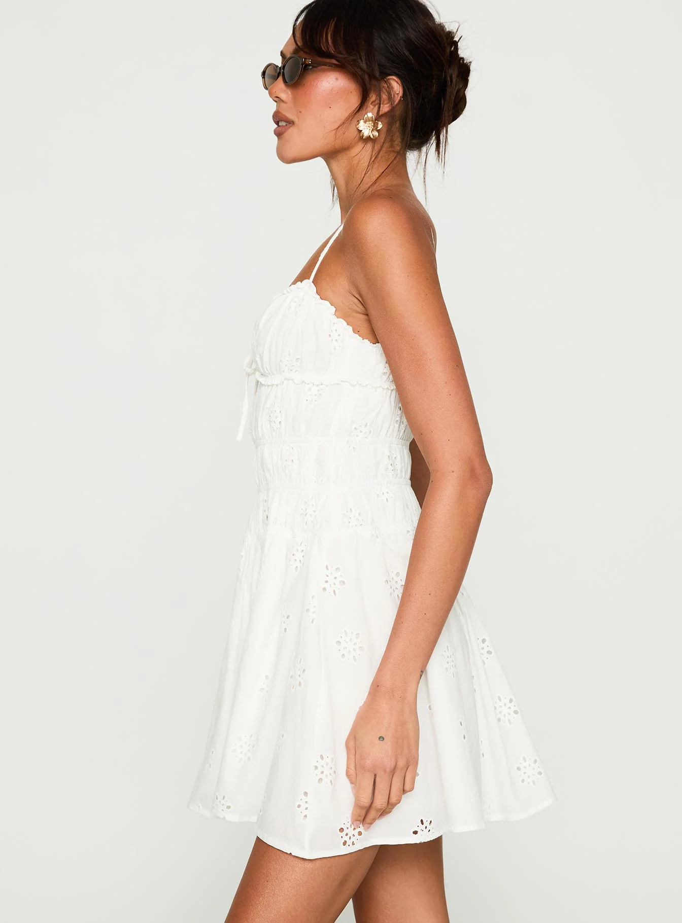 Wish Me Luck Shirred Mini Dress White